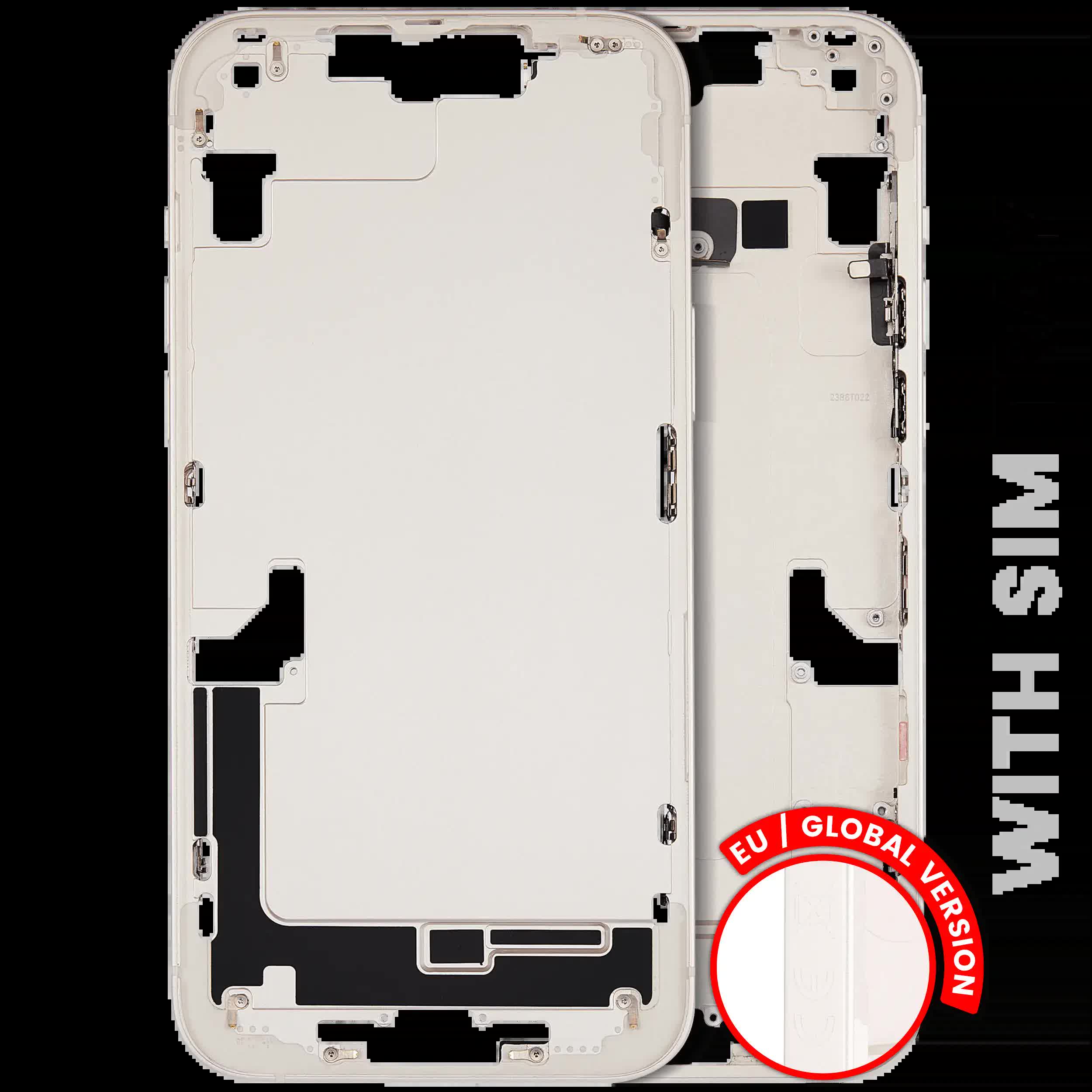 Mittelrahmen mit Kleinteilen für iPhone 14 Plus (EU / globale Version) (ausgebautes Originalteil: Grade B) (Starlight)