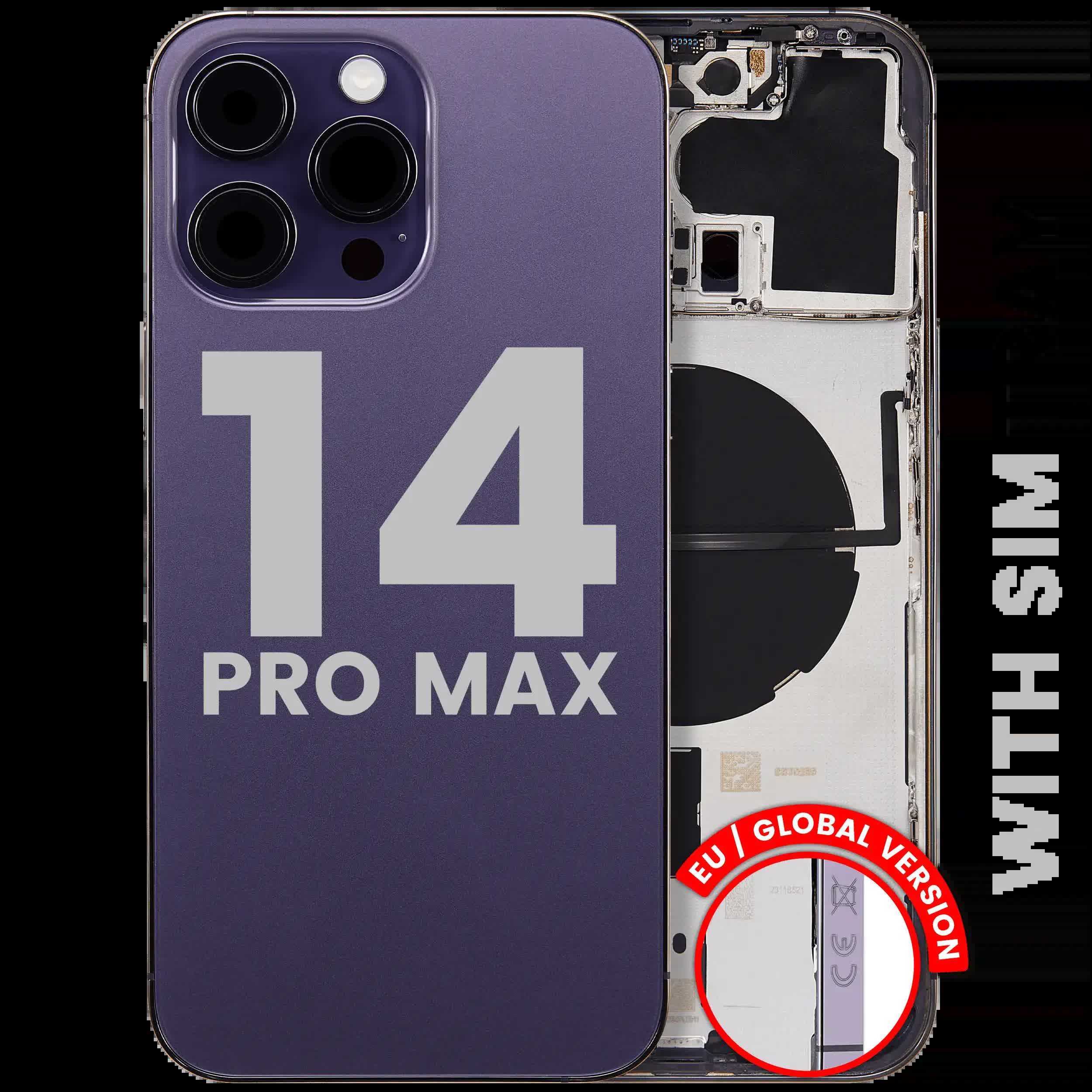 Rückgehäuse mit Kleinteilen für iPhone 14 Pro Max (EU / globale Version) (ausgebautes Originalteil: Grade B) (Deep Purple)