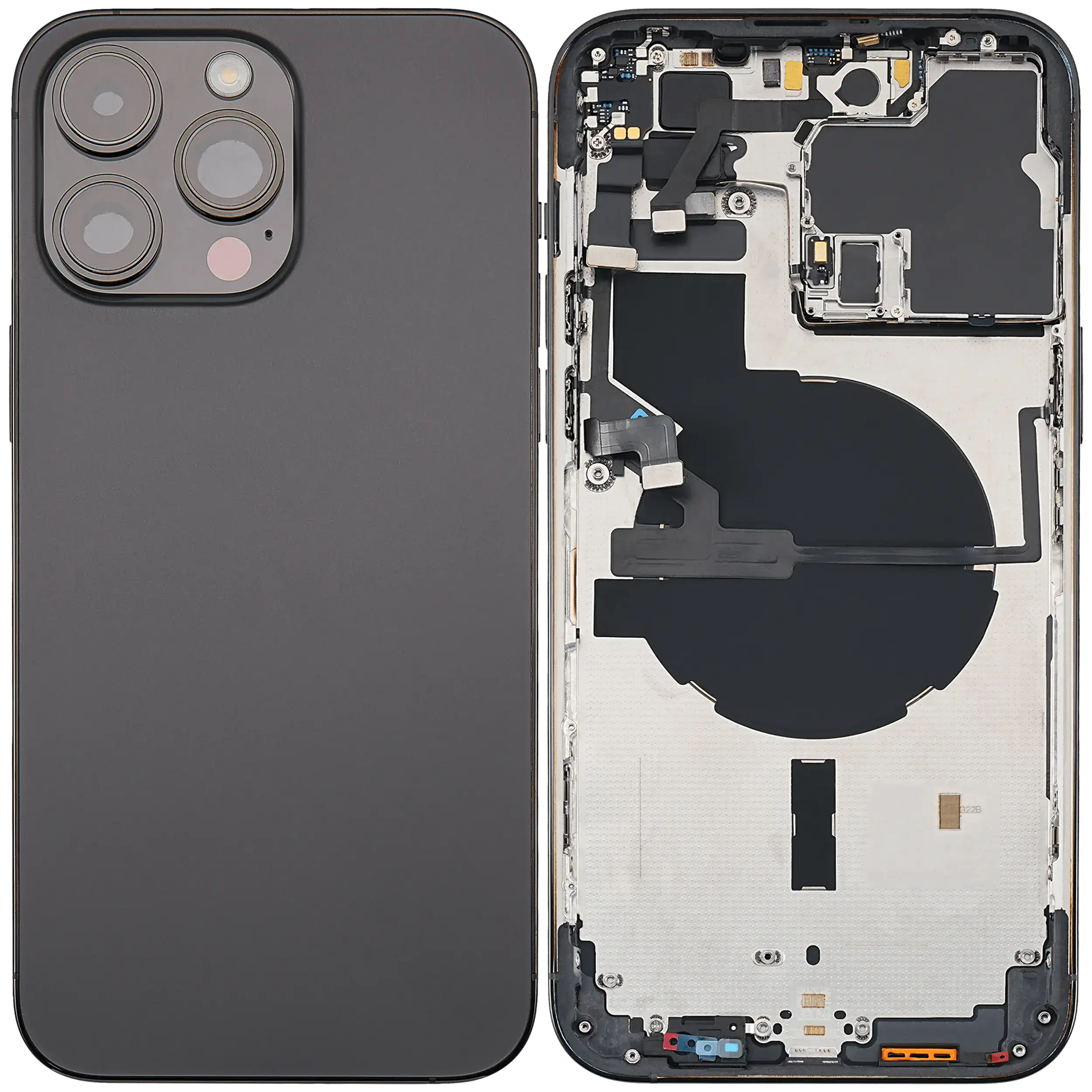Rückgehäuse mit Kleinteilen für iPhone 14 Pro Max (EU / globale Version) (ausgebautes Originalteil: Grade B) (Space Black) – Bild 2
