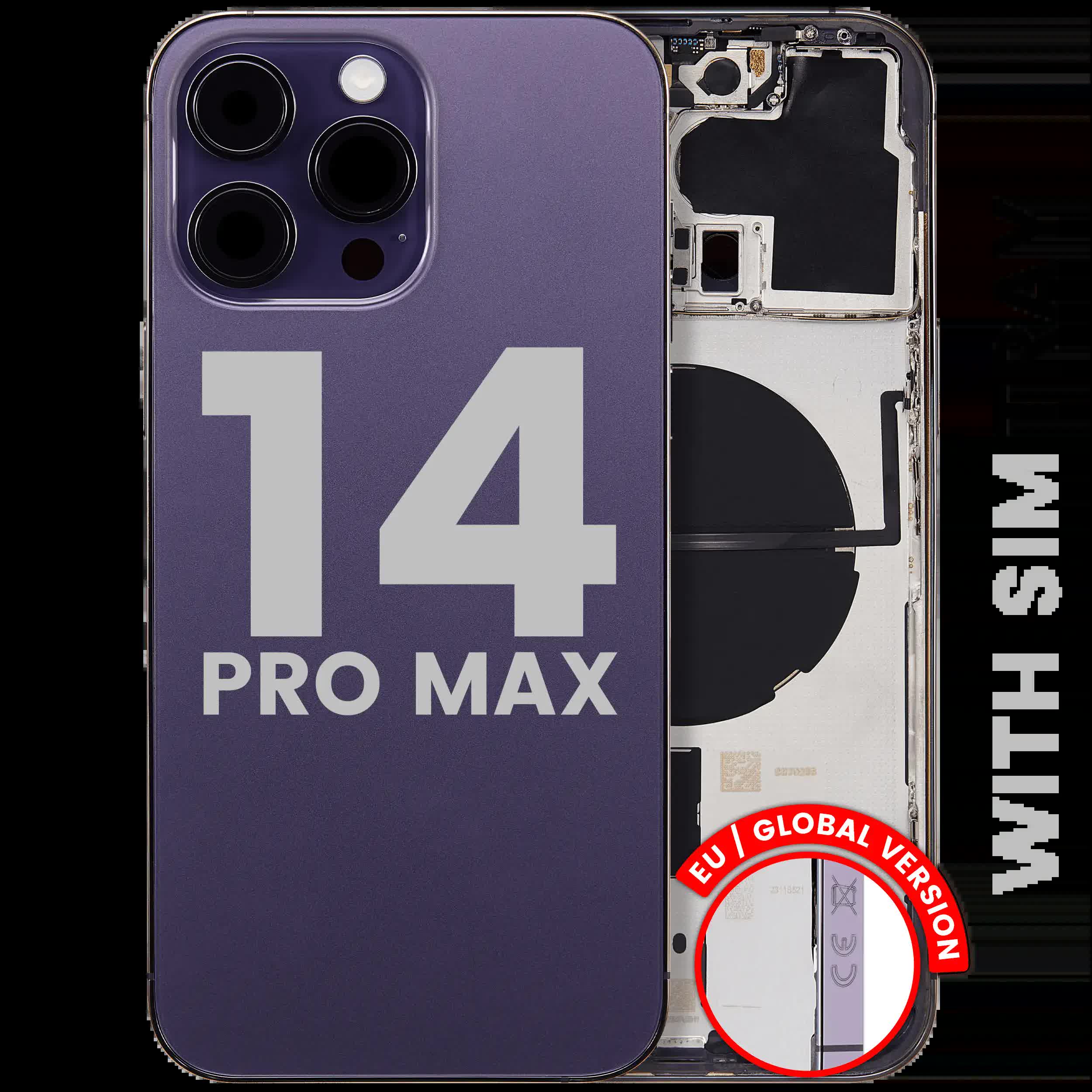 Rückgehäuse mit Kleinteilen für iPhone 14 Pro Max (EU / globale Version) (ausgebautes Originalteil: Grade C) (Deep Purple)