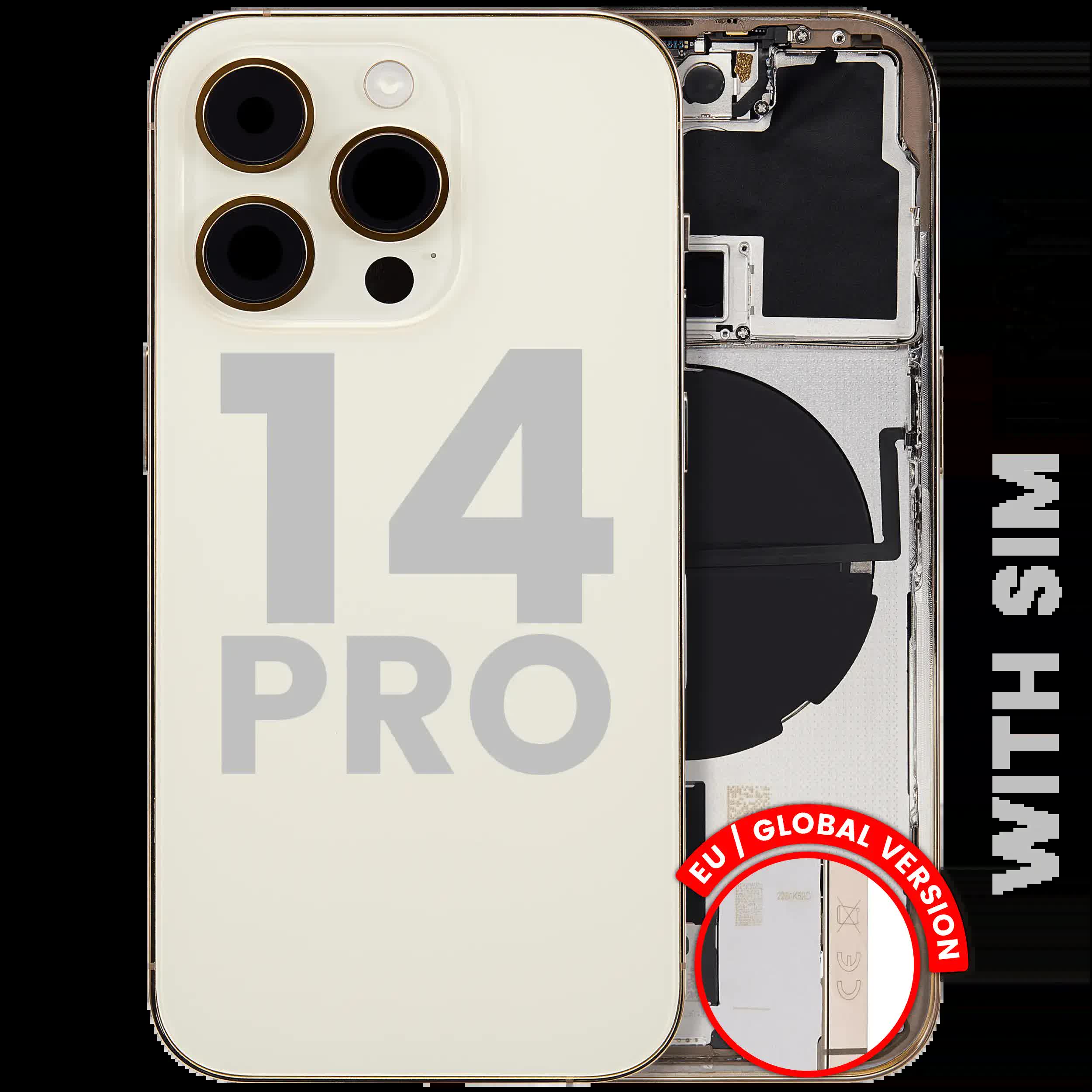 Rückgehäuse mit Kleinteilen für iPhone 14 Pro (EU / globale Version) (ausgebautes Originalteil: Grade B) (Gold)