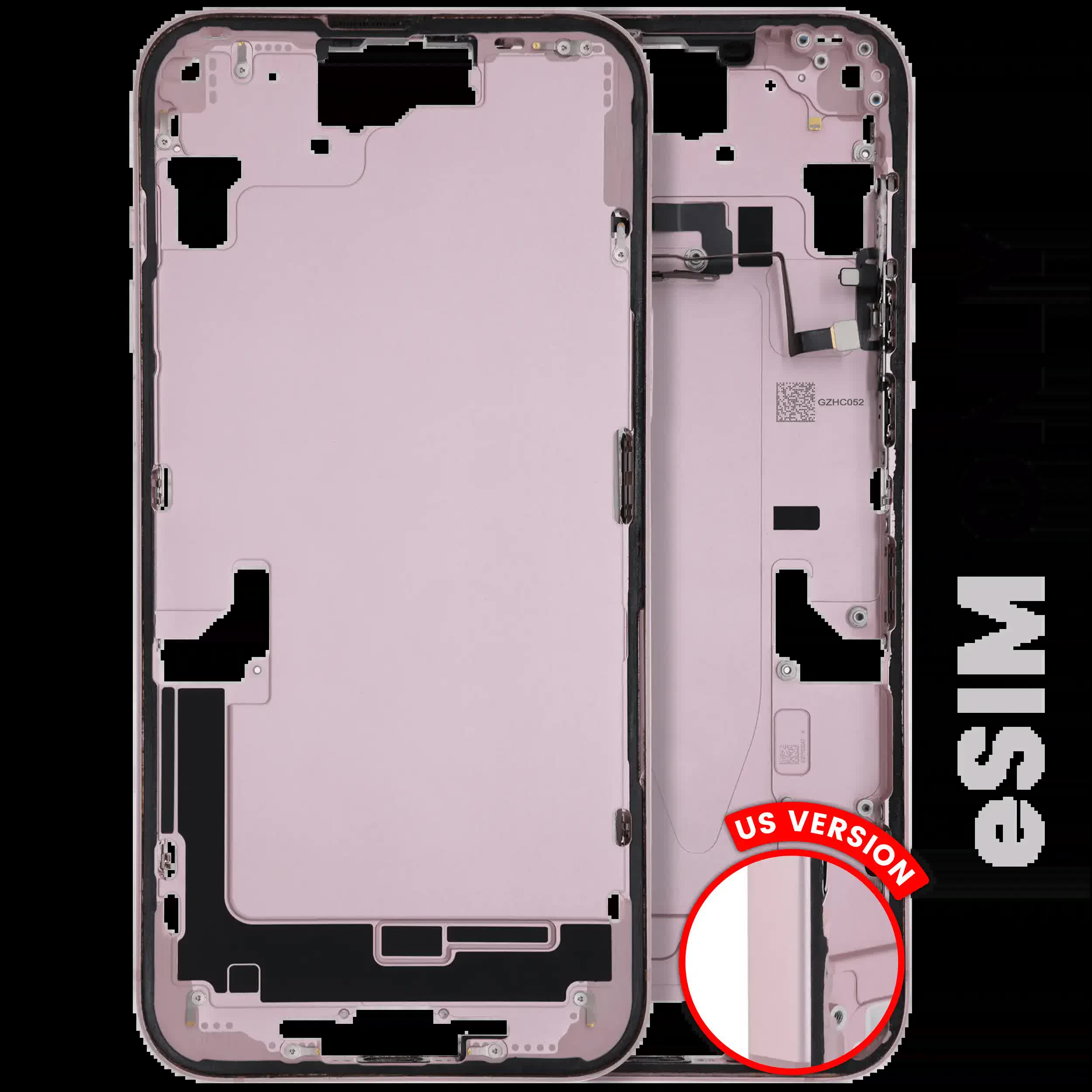 Mittelrahmen mit Kleinteilen für iPhone 15 Plus (US-Version) (ausgebautes Originalteil: Grade B) (Pink (Rosa))