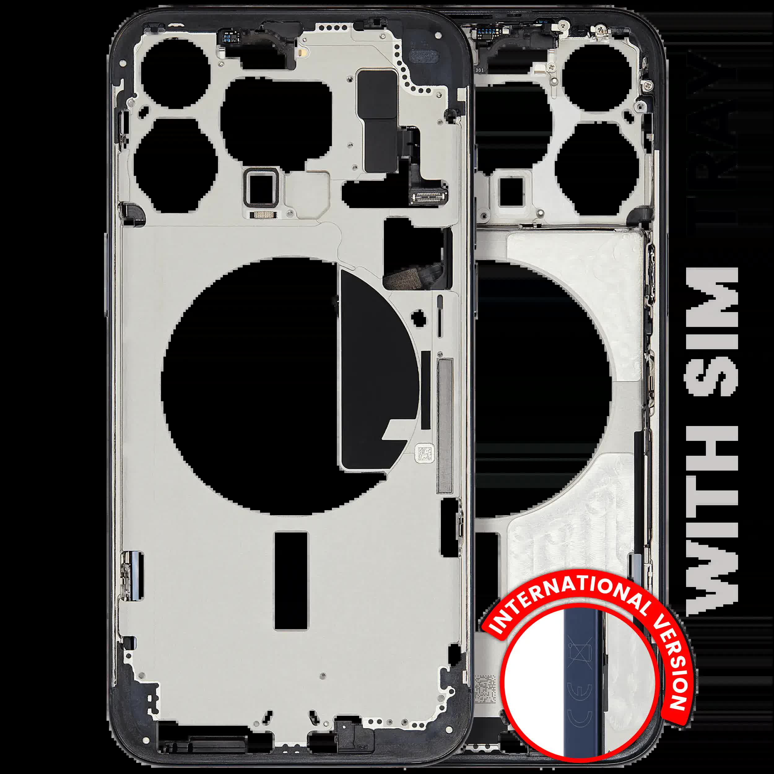 Mittelrahmen mit Kleinteilen für iPhone 15 Pro Max (EU / globale Version) (ausgebautes Originalteil: Grade B) (Blue Titanium)