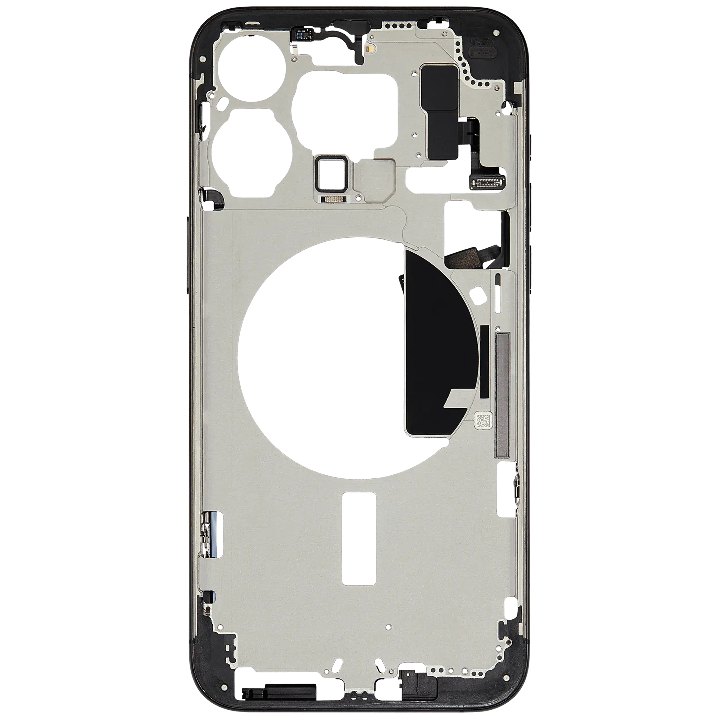 Mittelrahmen mit Kleinteilen für iPhone 15 Pro Max (EU / globale Version) (ausgebautes Originalteil: Grade C) (Black Titanium) – Bild 3