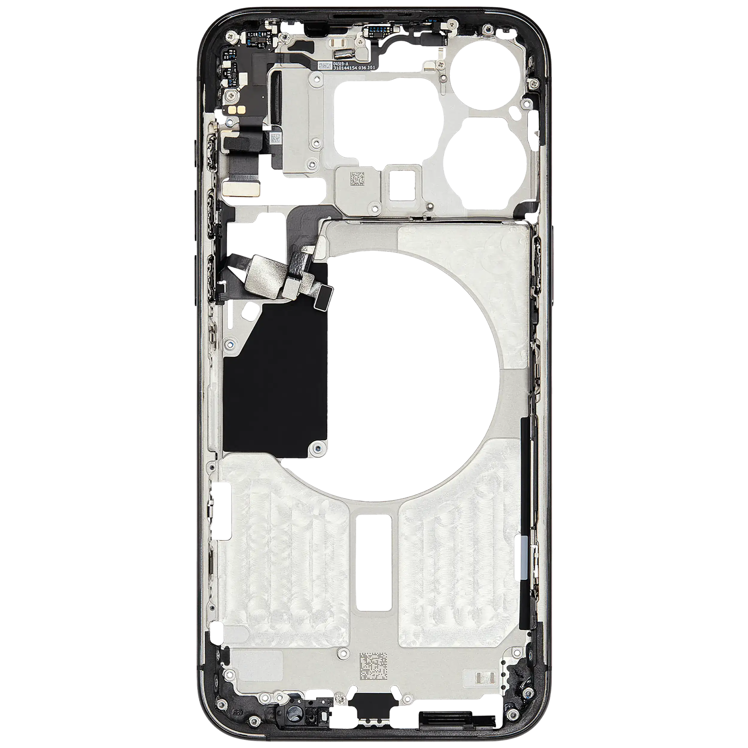 Mittelrahmen mit Kleinteilen für iPhone 15 Pro Max (EU / globale Version) (ausgebautes Originalteil: Grade C) (Black Titanium) – Bild 4