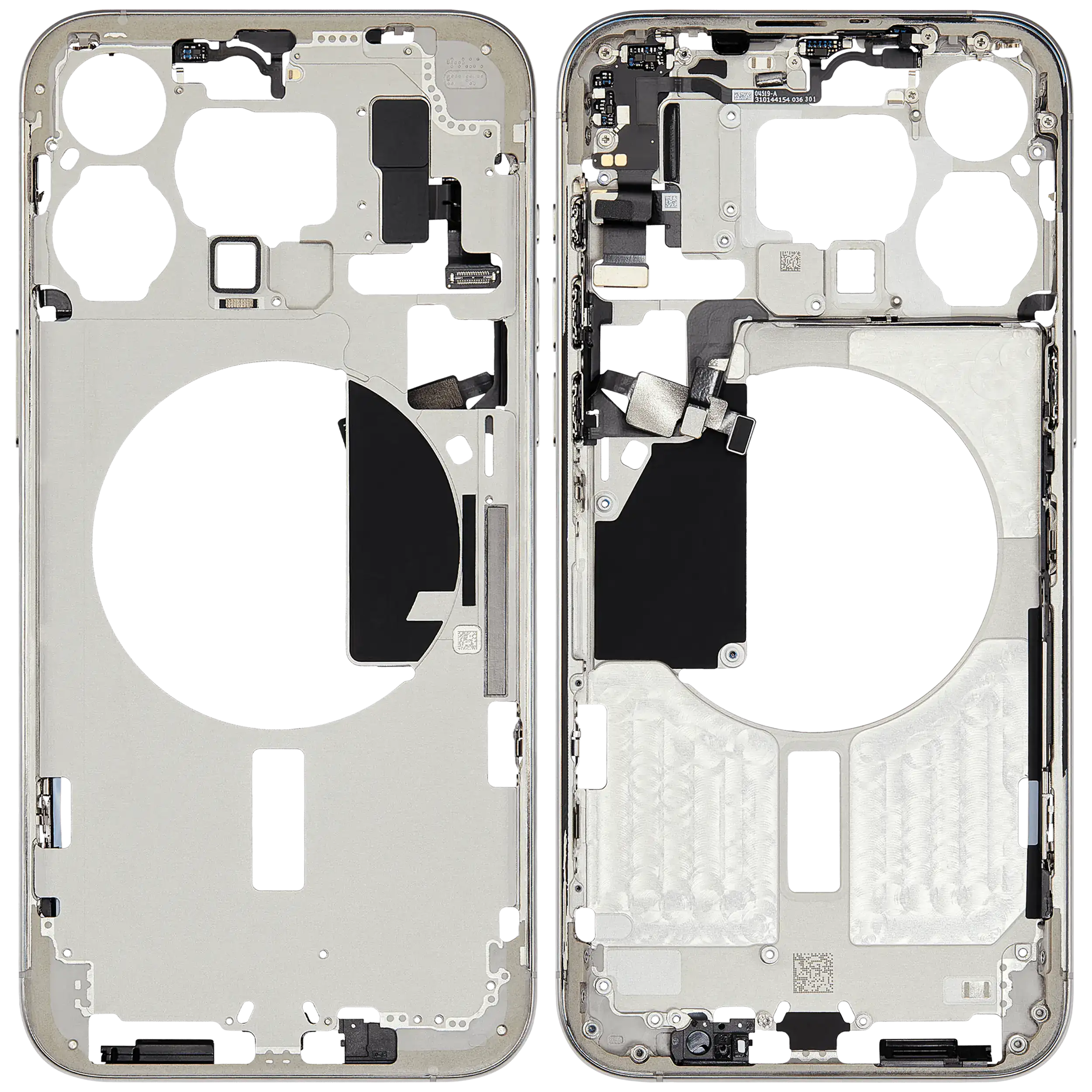 Mittelrahmen mit Kleinteilen für iPhone 15 Pro Max (EU / globale Version) (ausgebautes Originalteil: Grade C) (White Titanium) – Bild 2