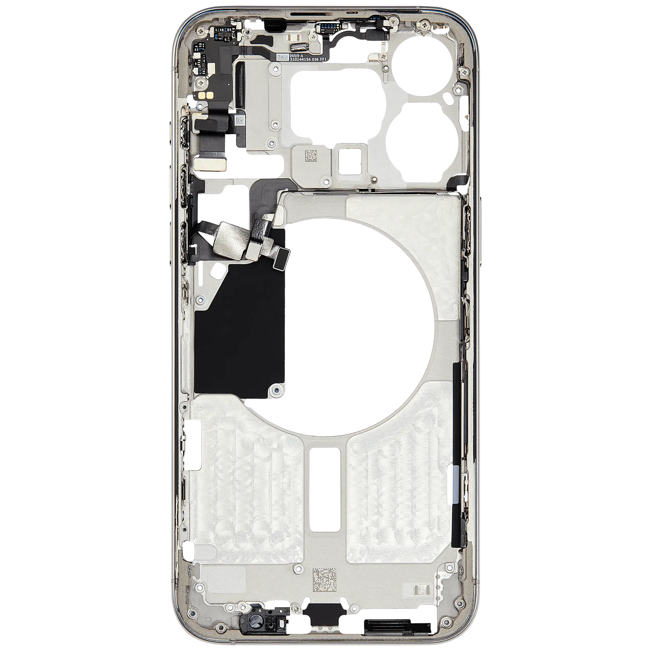 Mittelrahmen mit Kleinteilen für iPhone 15 Pro Max (EU / globale Version) (ausgebautes Originalteil: Grade C) (White Titanium) – Bild 4