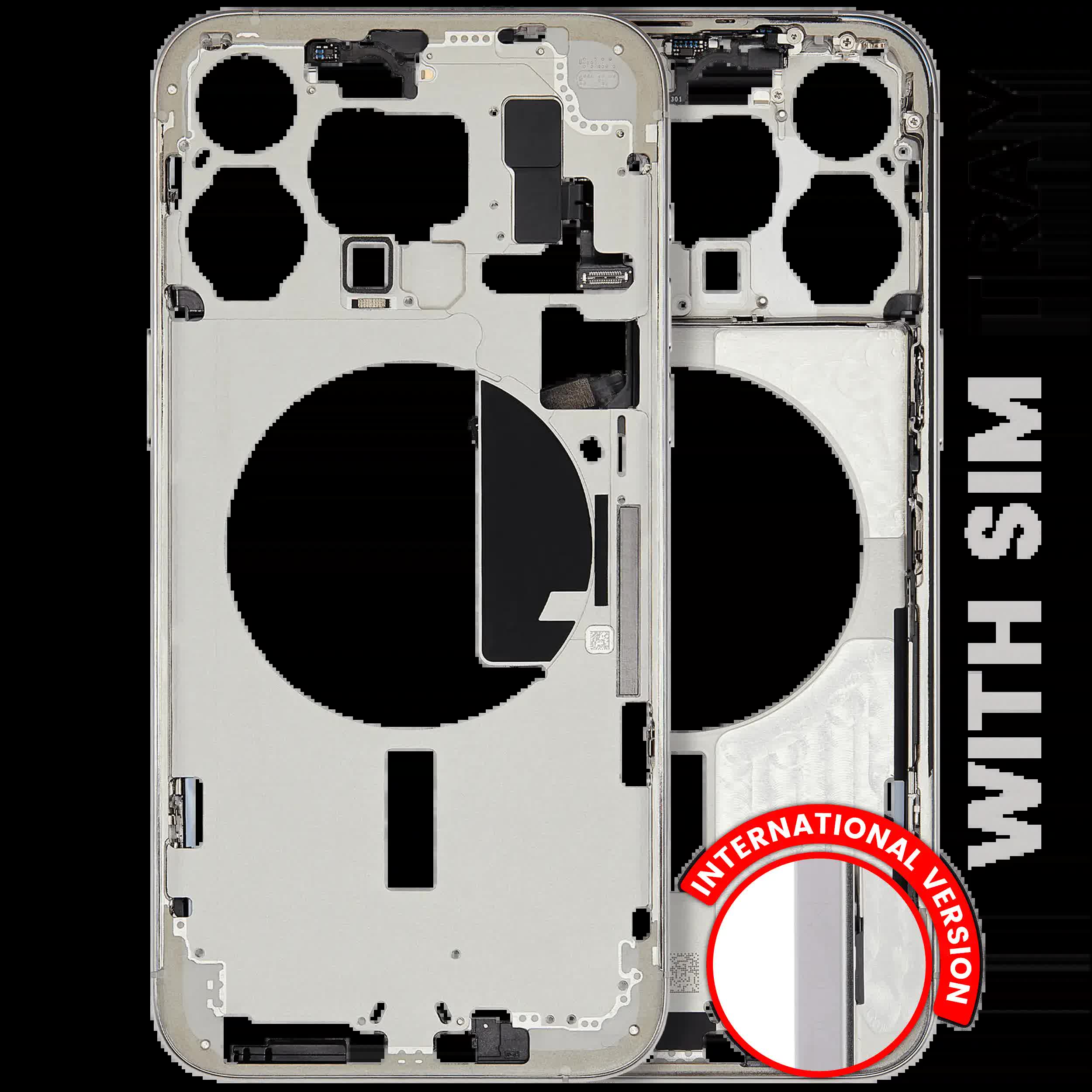 Mittelrahmen mit Kleinteilen für iPhone 15 Pro Max (EU / globale Version) (ausgebautes Originalteil: Grade C) (White Titanium)