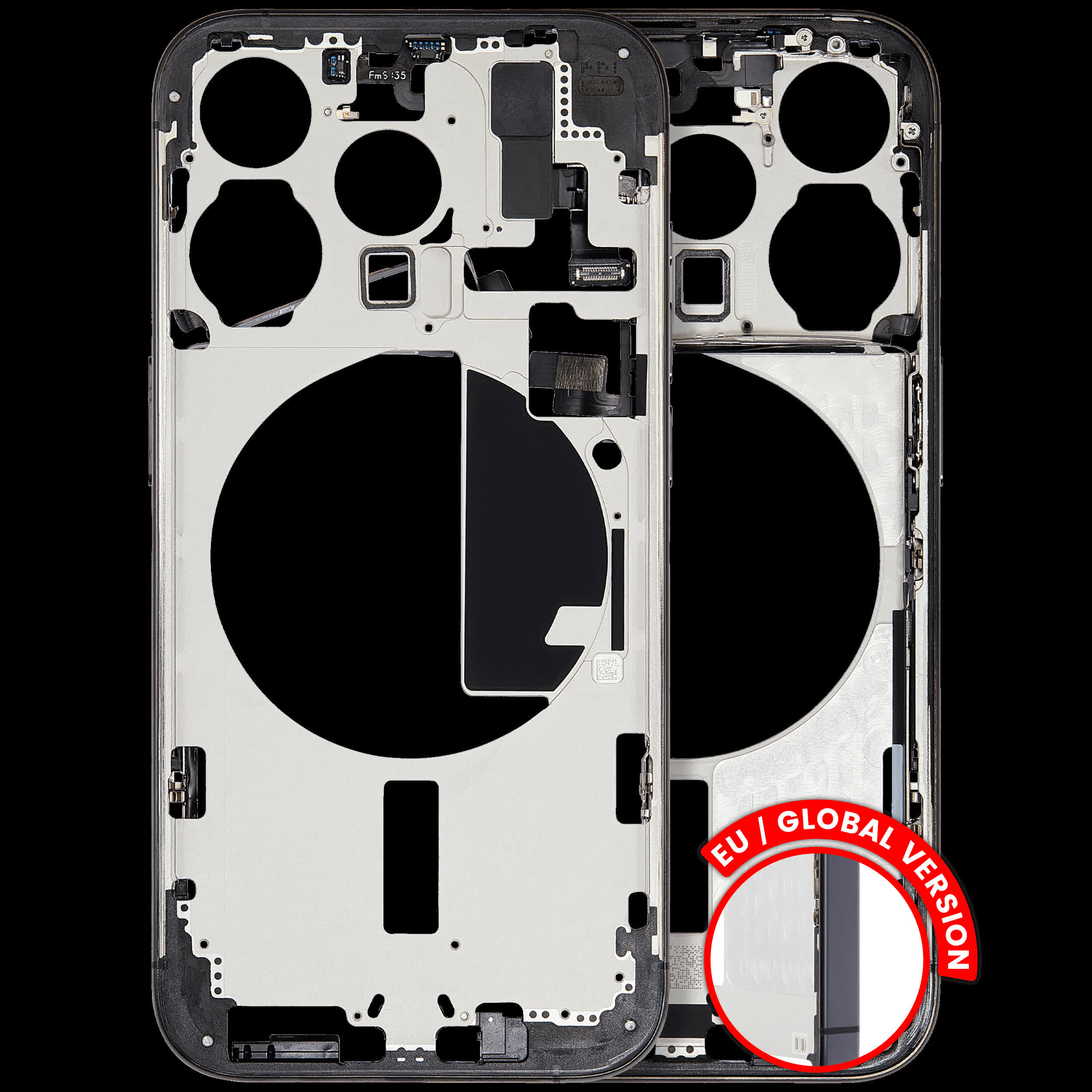 Mittelrahmen mit Kleinteilen für iPhone 15 Pro (EU / globale Version) (ausgebautes Originalteil: Grade B) (Black Titanium)
