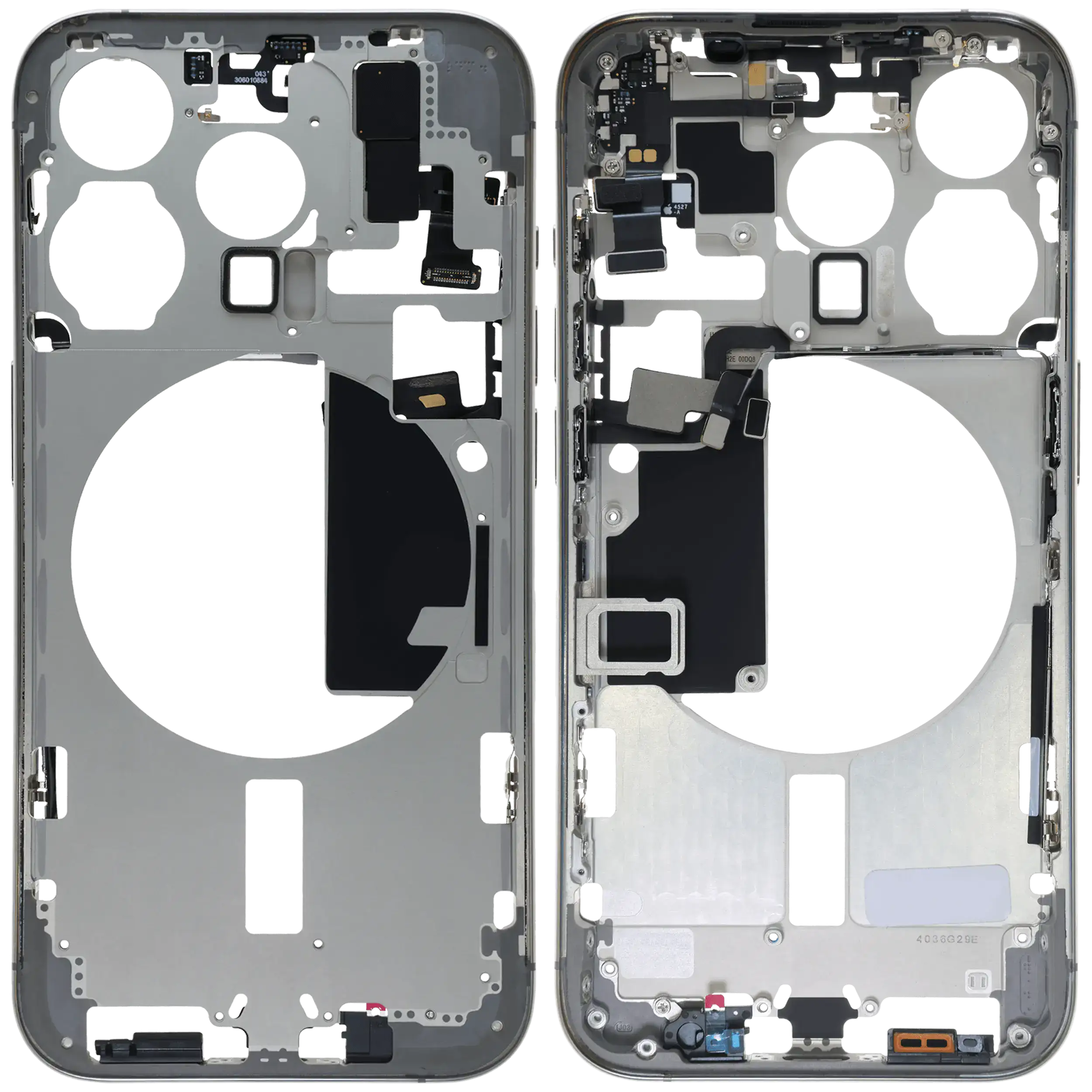 Mittelrahmen mit Kleinteilen für iPhone 15 Pro (EU / globale Version) (ausgebautes Originalteil: Grade B) (White Titanium) – Bild 2