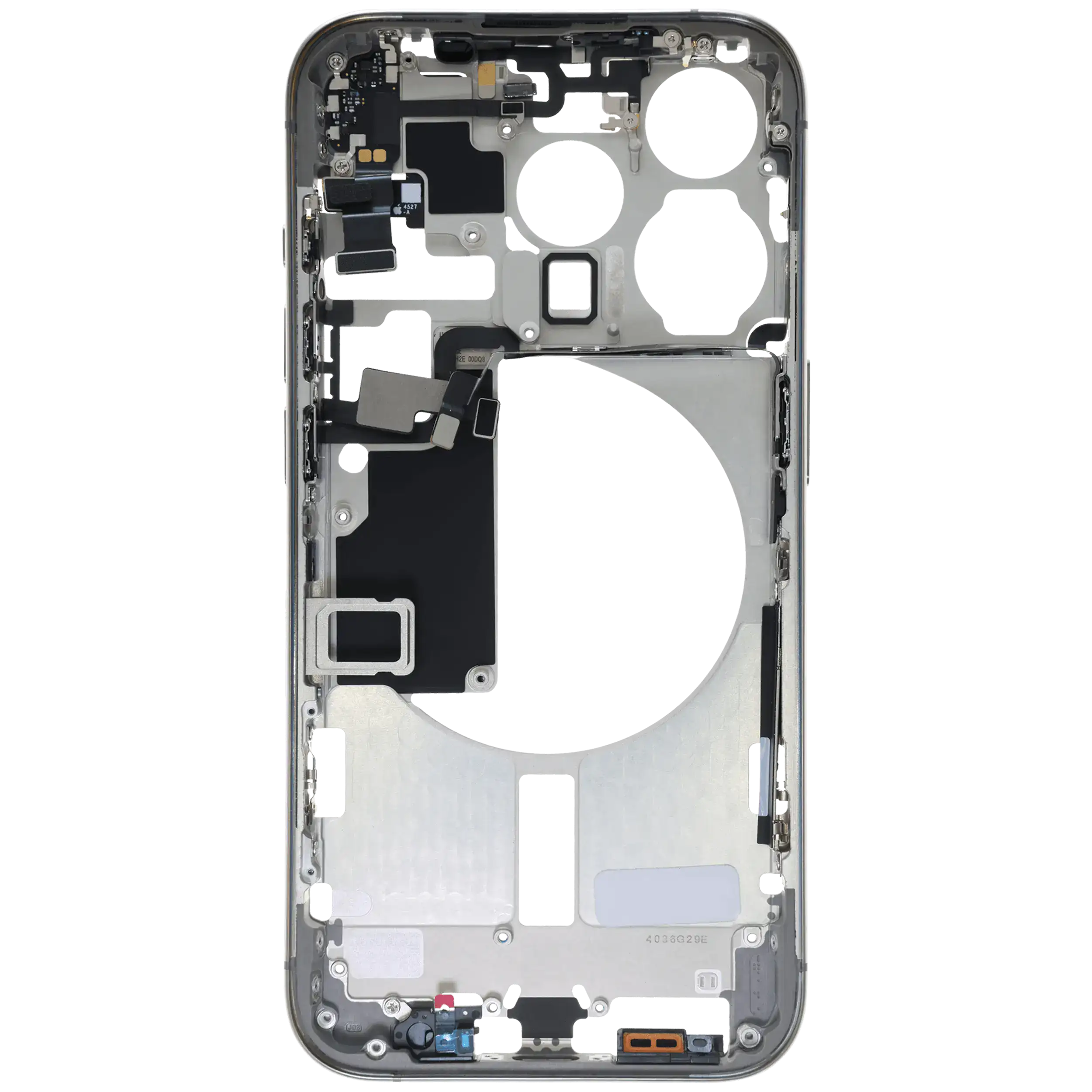 Mittelrahmen mit Kleinteilen für iPhone 15 Pro (EU / globale Version) (ausgebautes Originalteil: Grade B) (White Titanium) – Bild 4