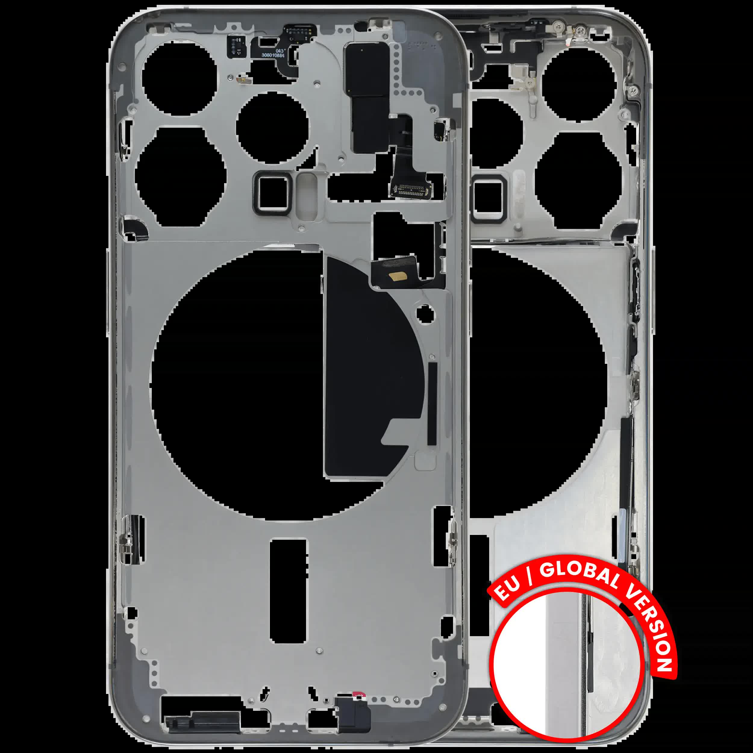 Mittelrahmen mit Kleinteilen für iPhone 15 Pro (EU / globale Version) (ausgebautes Originalteil: Grade B) (White Titanium)