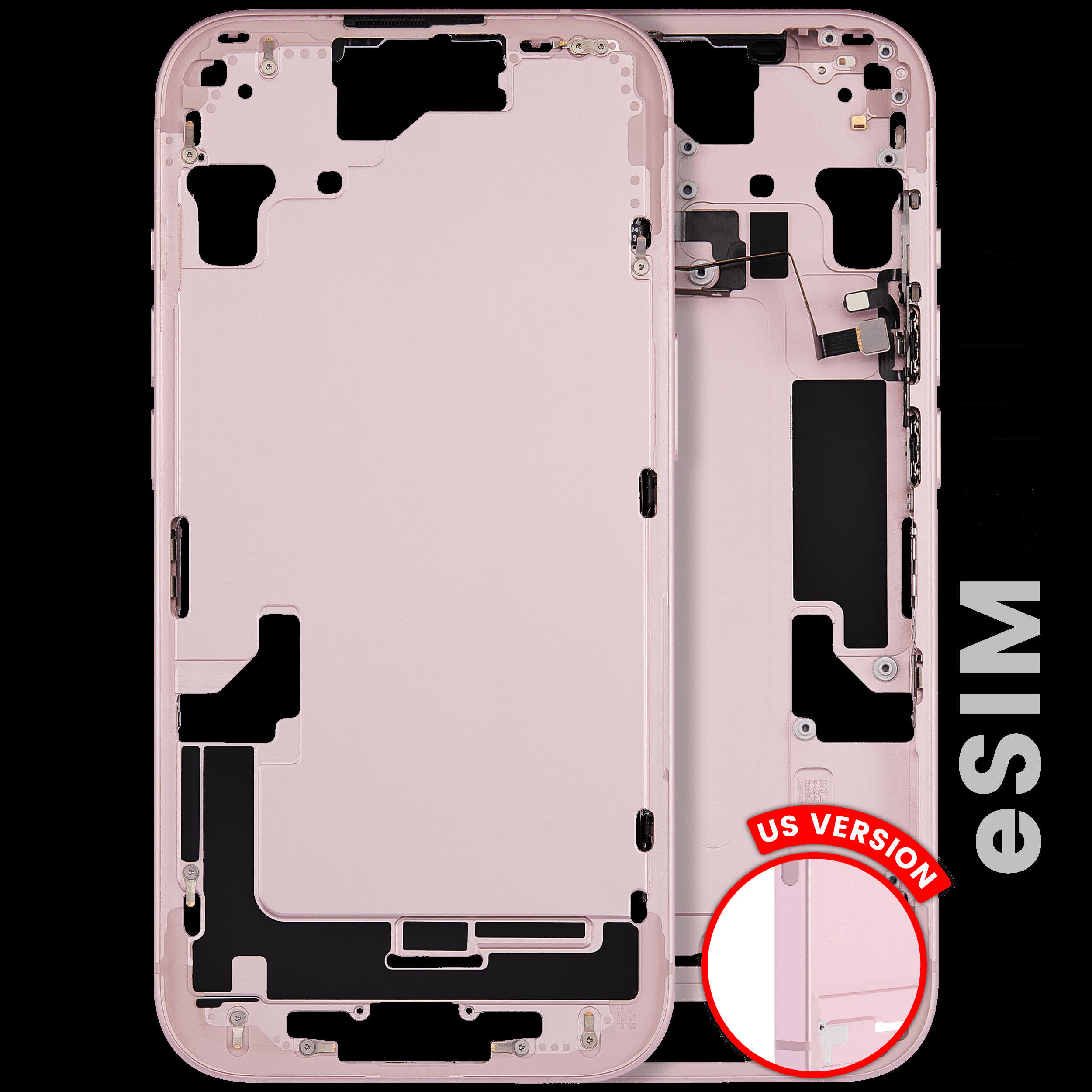 Mittelrahmen mit Kleinteilen für iPhone 15 (US-Version) (ausgebautes Originalteil: Grade B) (Pink (Rosa))