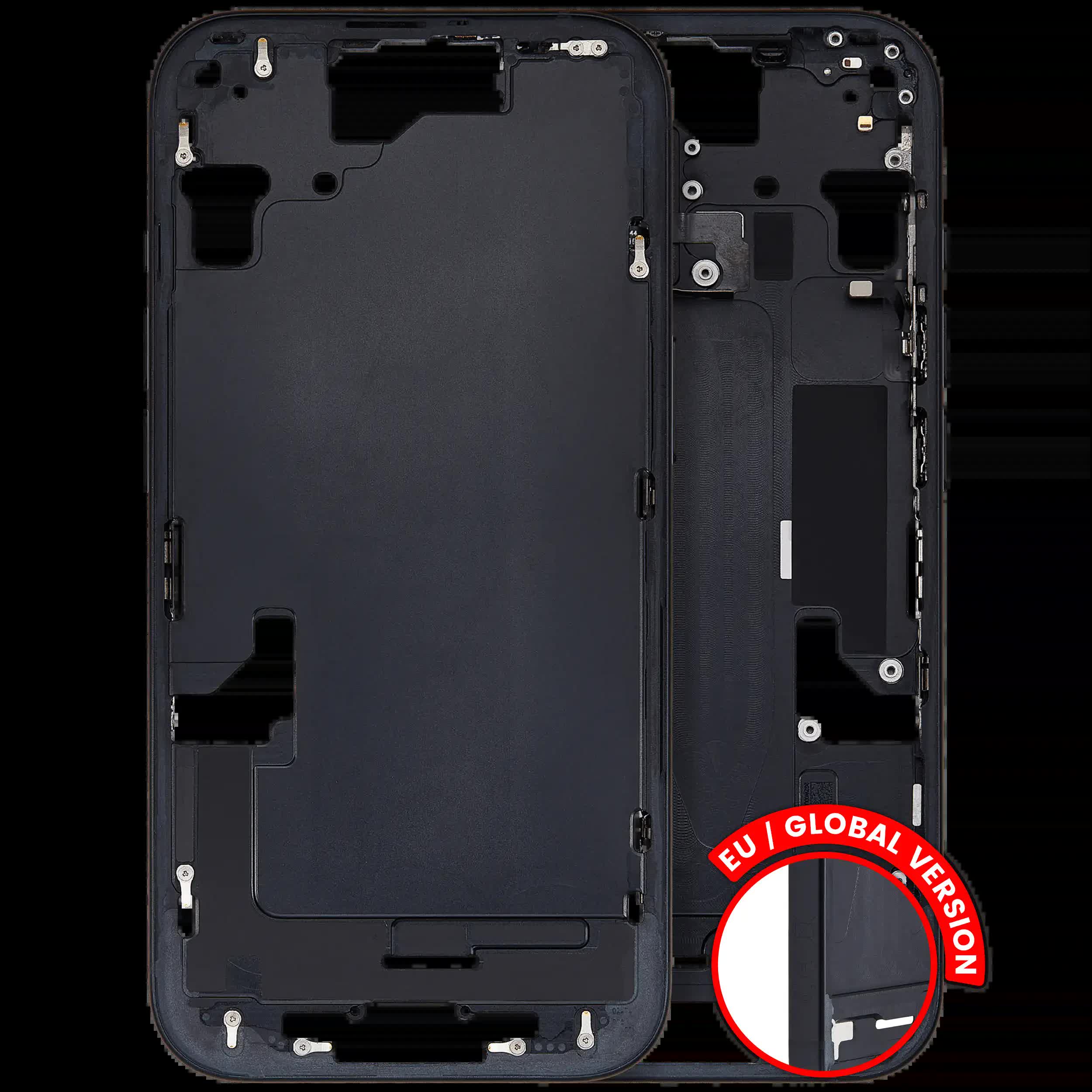 Mittelrahmen mit Kleinteilen für iPhone 15 (EU / globale Version) (ausgebautes Originalteil: Grade B) (Black (Schwarz))