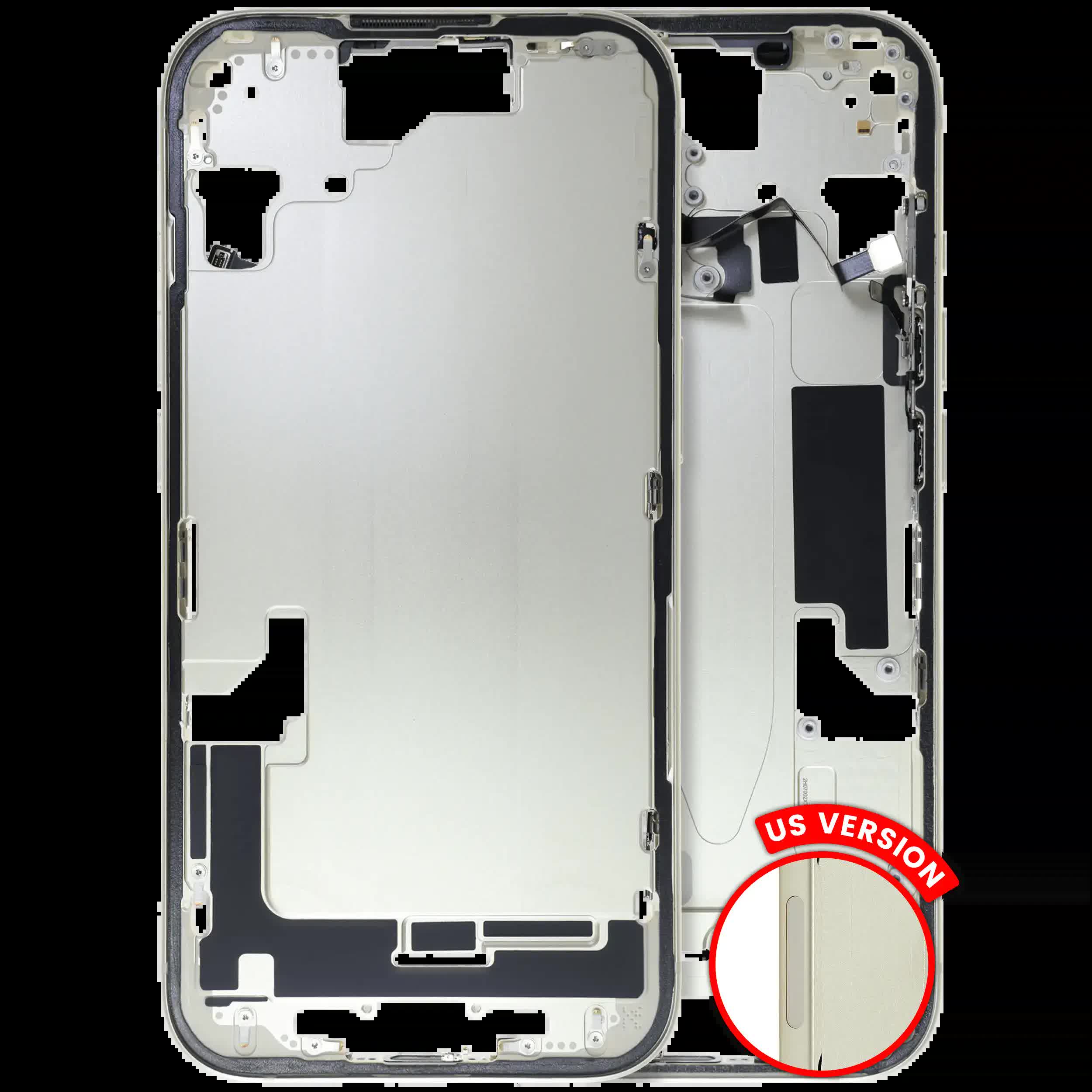Mittelrahmen mit Kleinteilen für iPhone 15 (US-Version) (ausgebautes Originalteil: Grade C) (Yellow)
