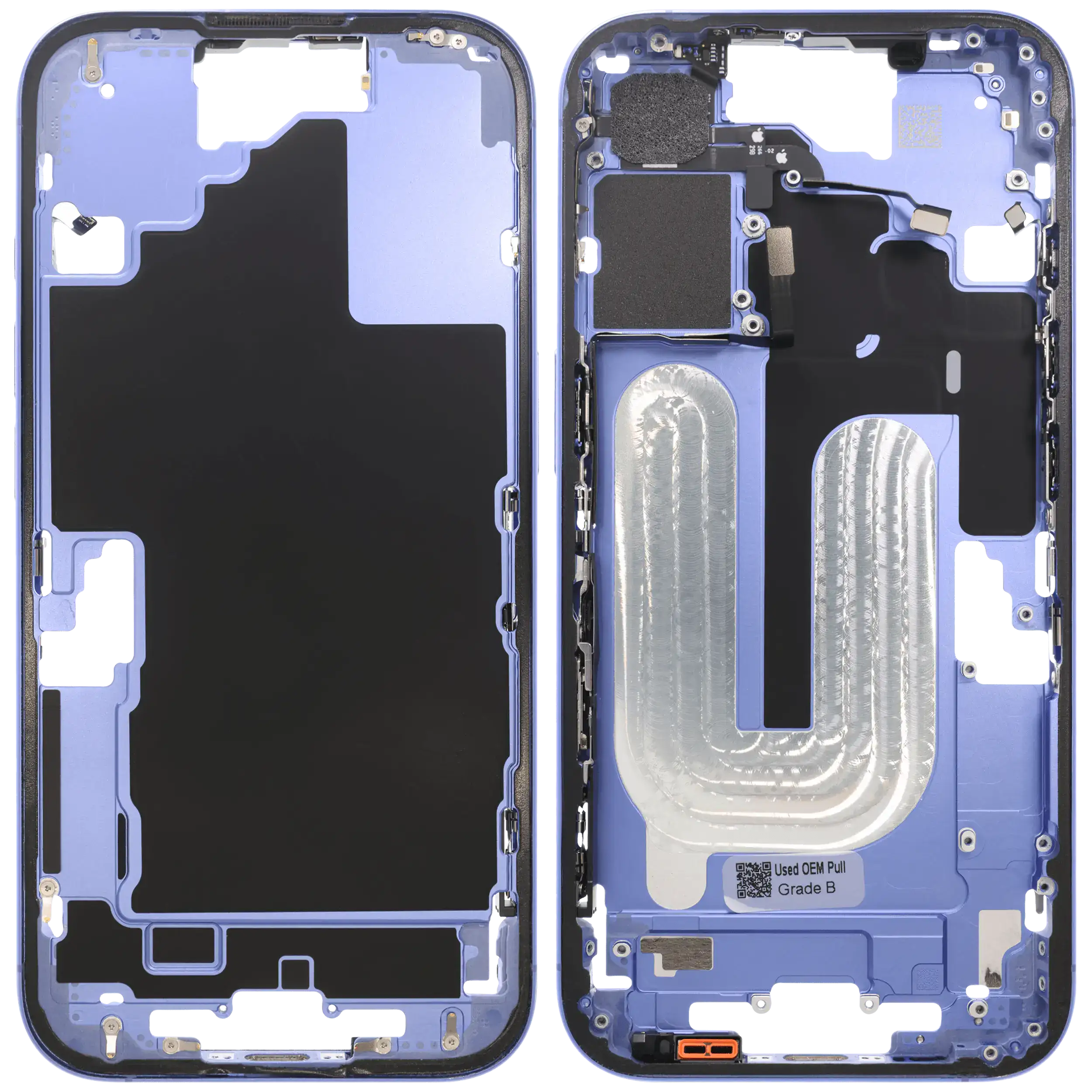 Mittelrahmen mit Kleinteilen für iPhone 16 (US-Version) (ausgebautes Originalteil: Grade B) (Ultramarine) – Bild 2