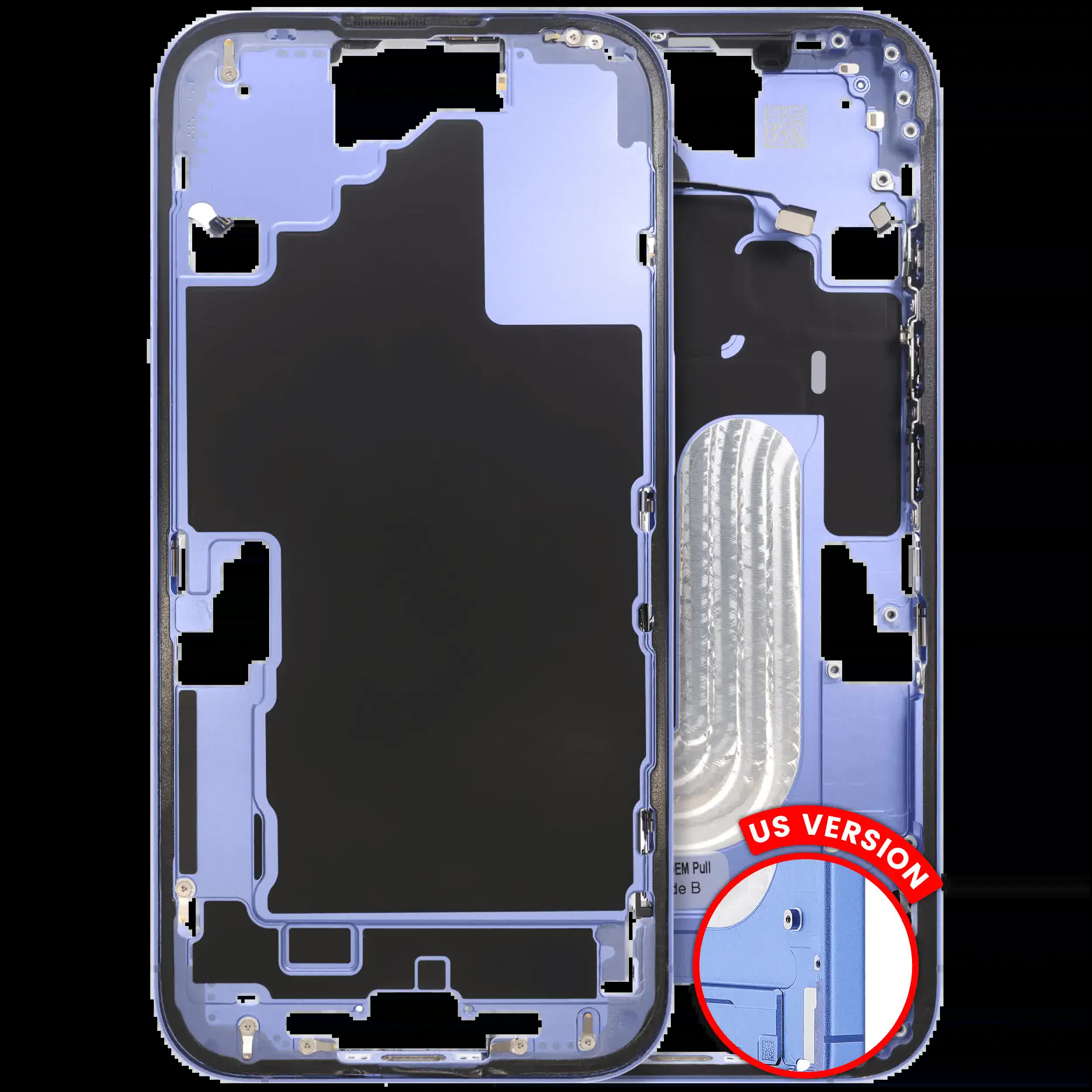 Mittelrahmen mit Kleinteilen für iPhone 16 (US-Version) (ausgebautes Originalteil: Grade B) (Ultramarine)