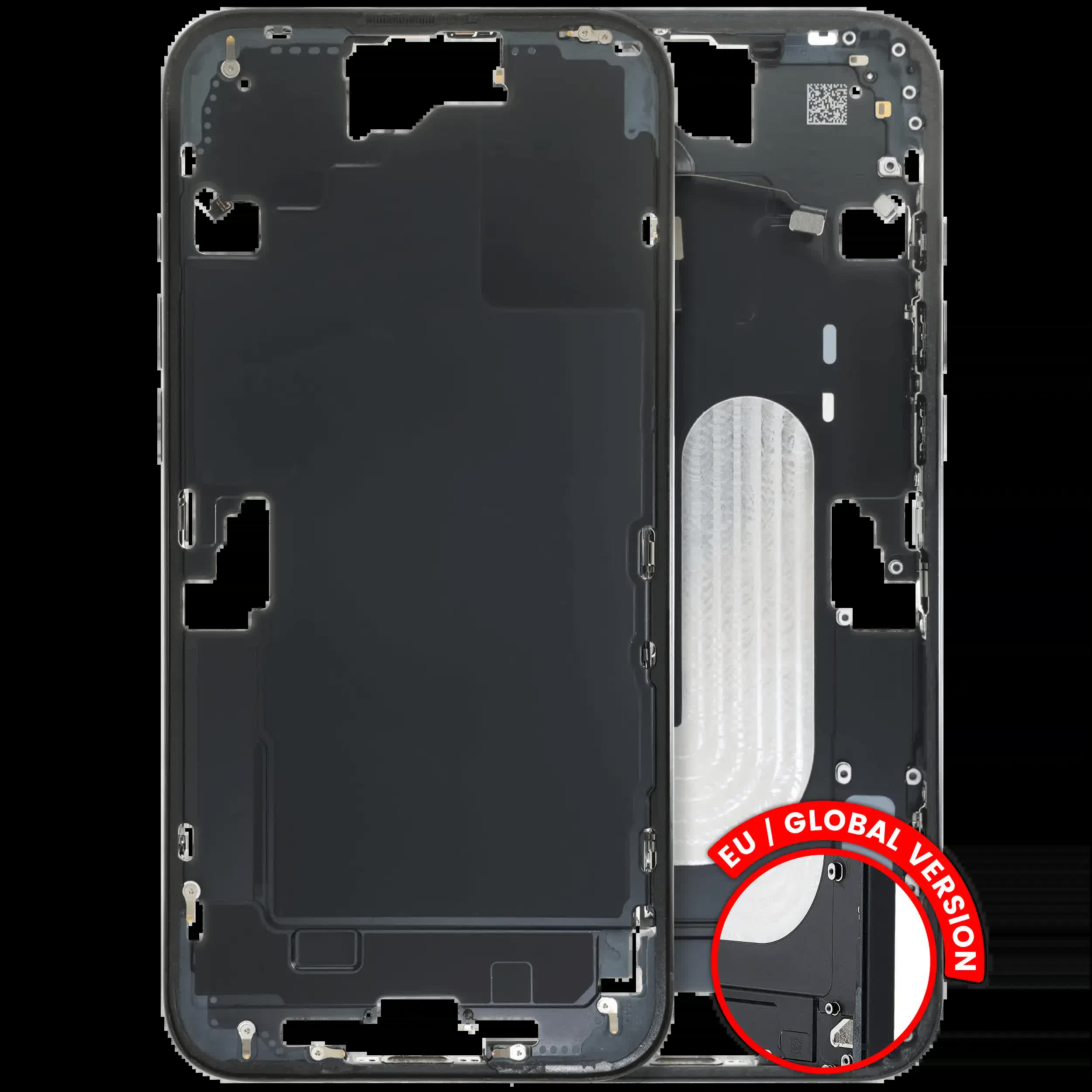 Mittelrahmen mit Kleinteilen für iPhone 16 Plus (US-Version) (ausgebautes Originalteil: Grade B) (Black (Schwarz))