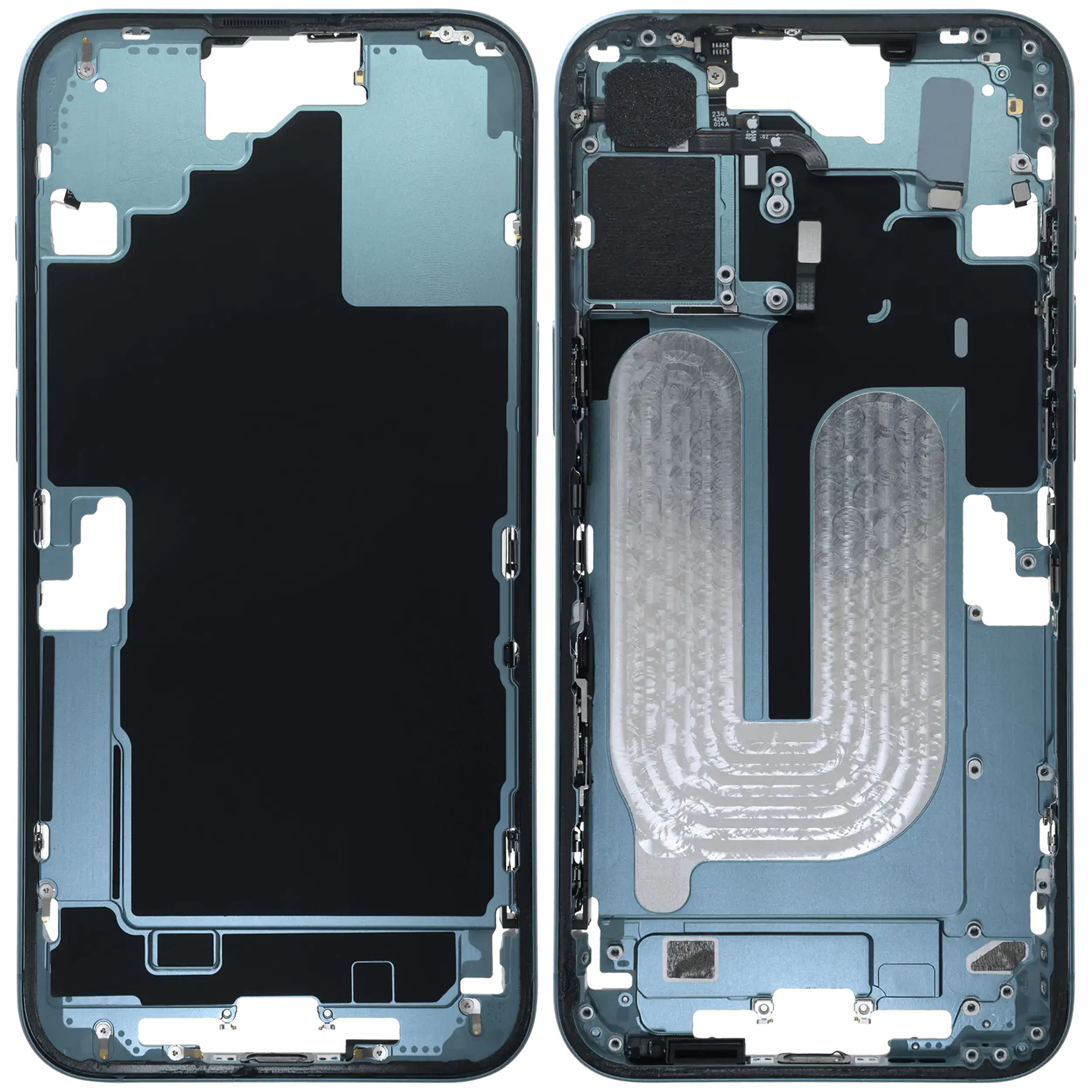 Mittelrahmen mit Kleinteilen für iPhone 16 Plus (US-Version) (ausgebautes Originalteil: Grade B) (Teal) – Bild 2