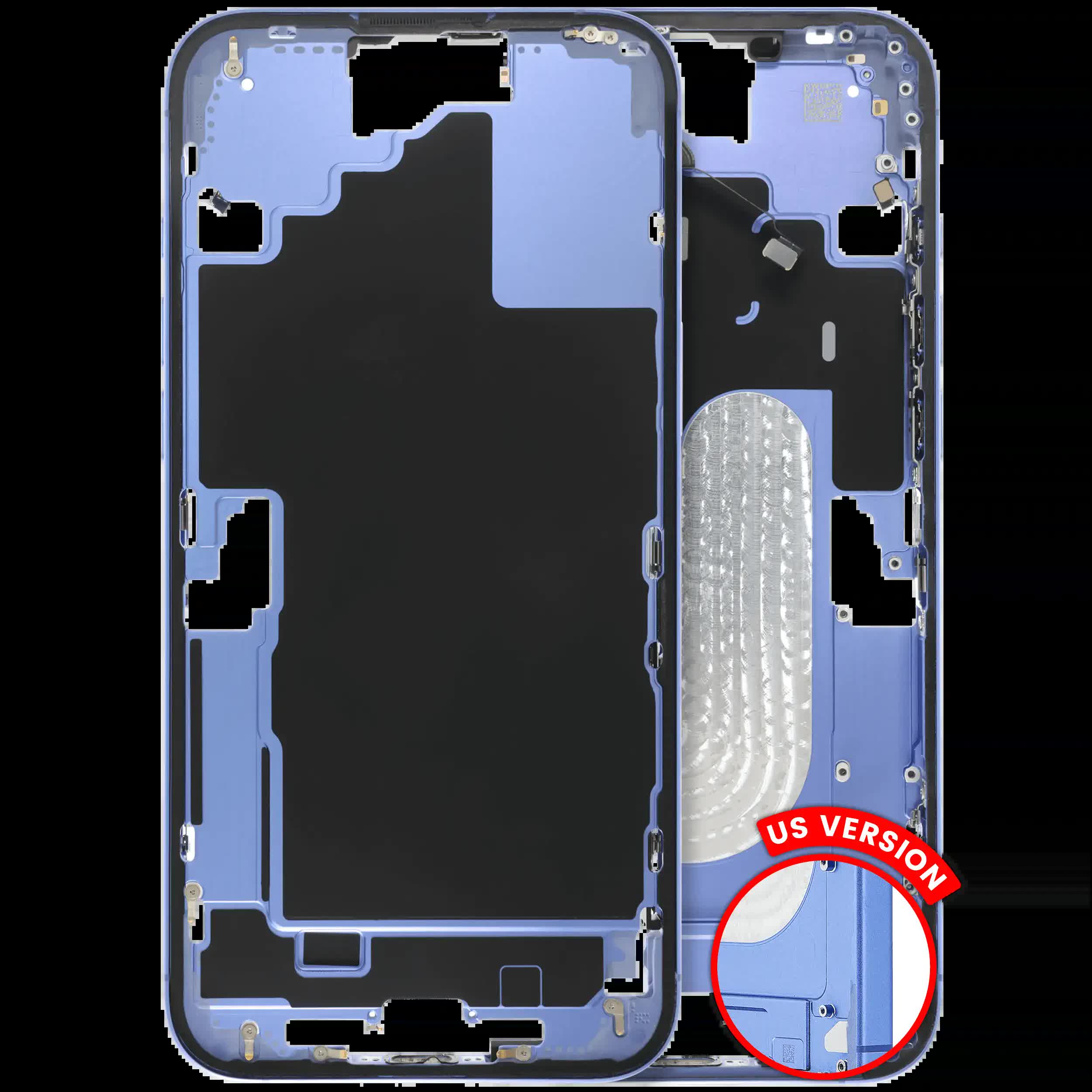 Mittelrahmen mit Kleinteilen für iPhone 16 Plus (US-Version) (ausgebautes Originalteil: Grade B) (Ultramarine)