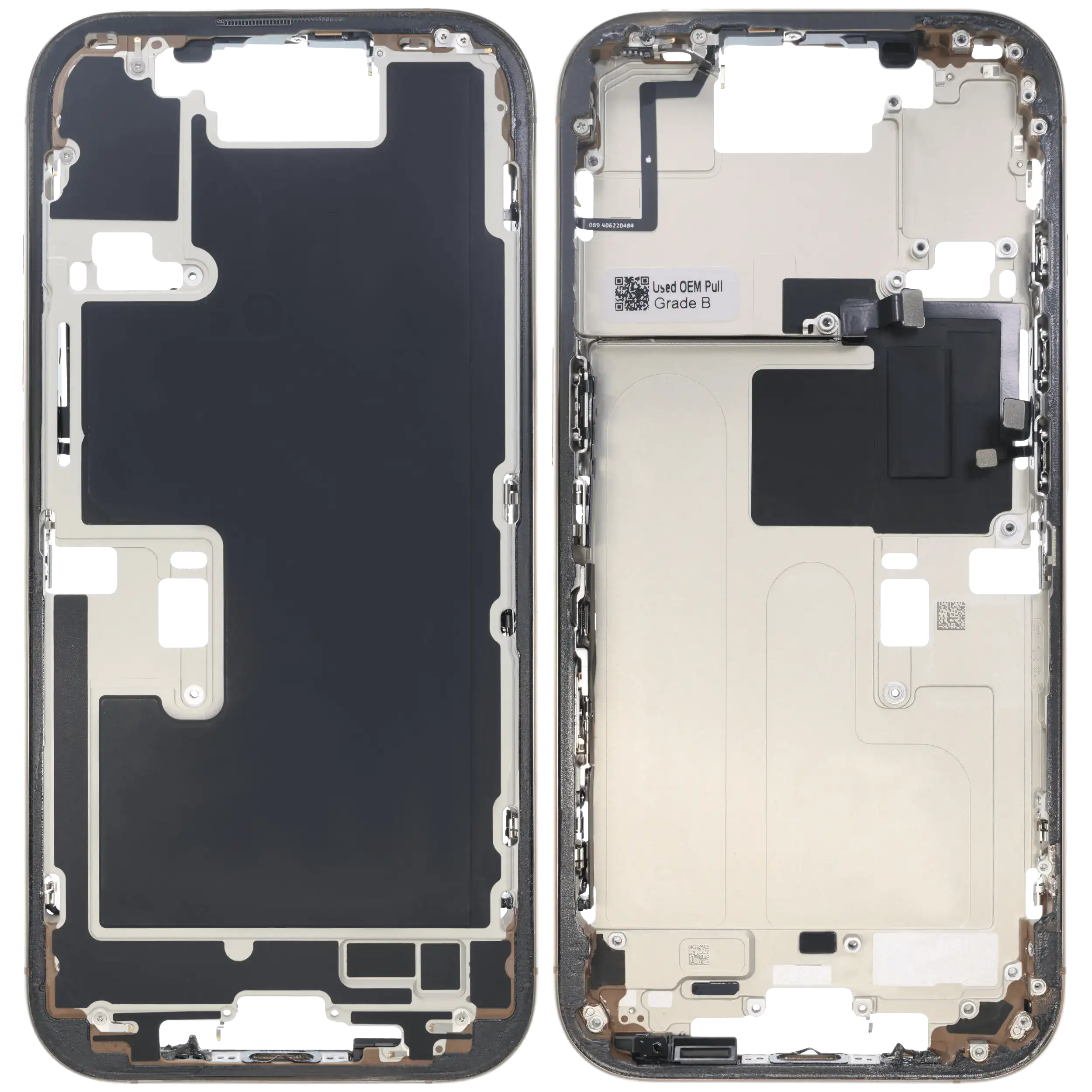 Mittelrahmen mit Kleinteilen für iPhone 16 Pro (US-Version) (ausgebautes Originalteil: Grade B) (Desert Titanium) – Bild 2
