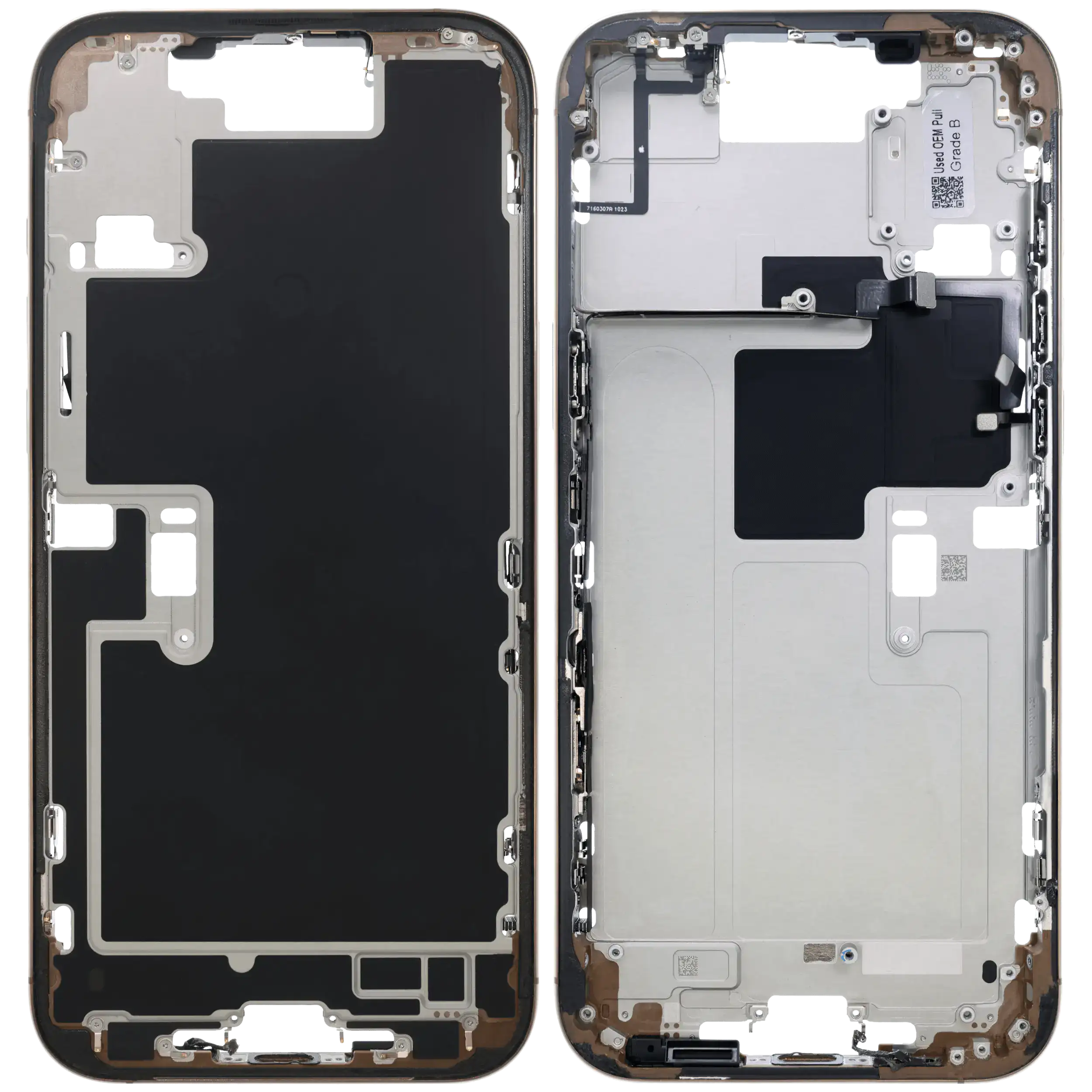Mittelrahmen mit Kleinteilen für iPhone 16 Pro Max (US-Version) (ausgebautes Originalteil: Grade B) (Desert Titanium) – Bild 2