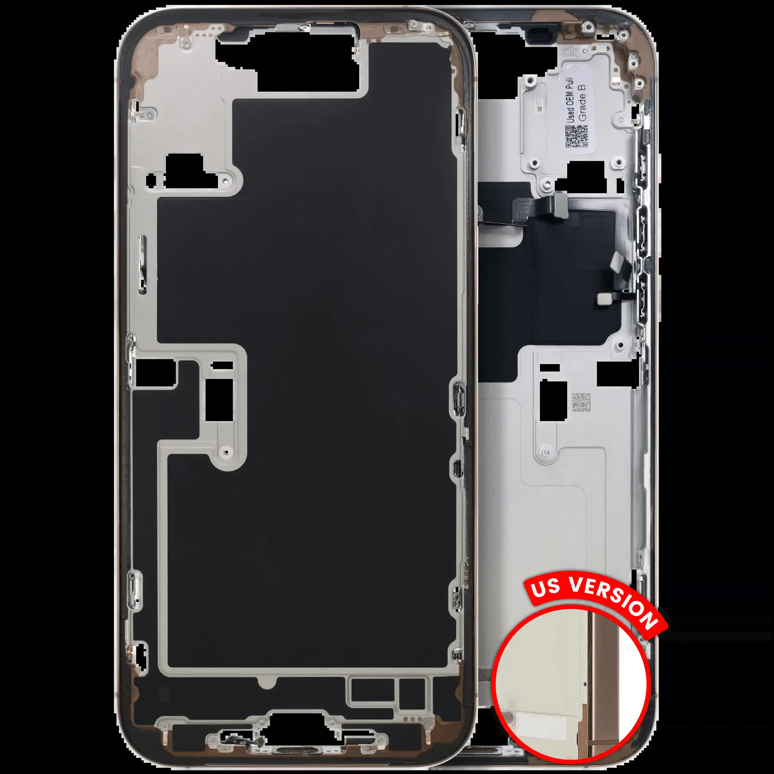 Mittelrahmen mit Kleinteilen für iPhone 16 Pro Max (US-Version) (ausgebautes Originalteil: Grade B) (Desert Titanium)