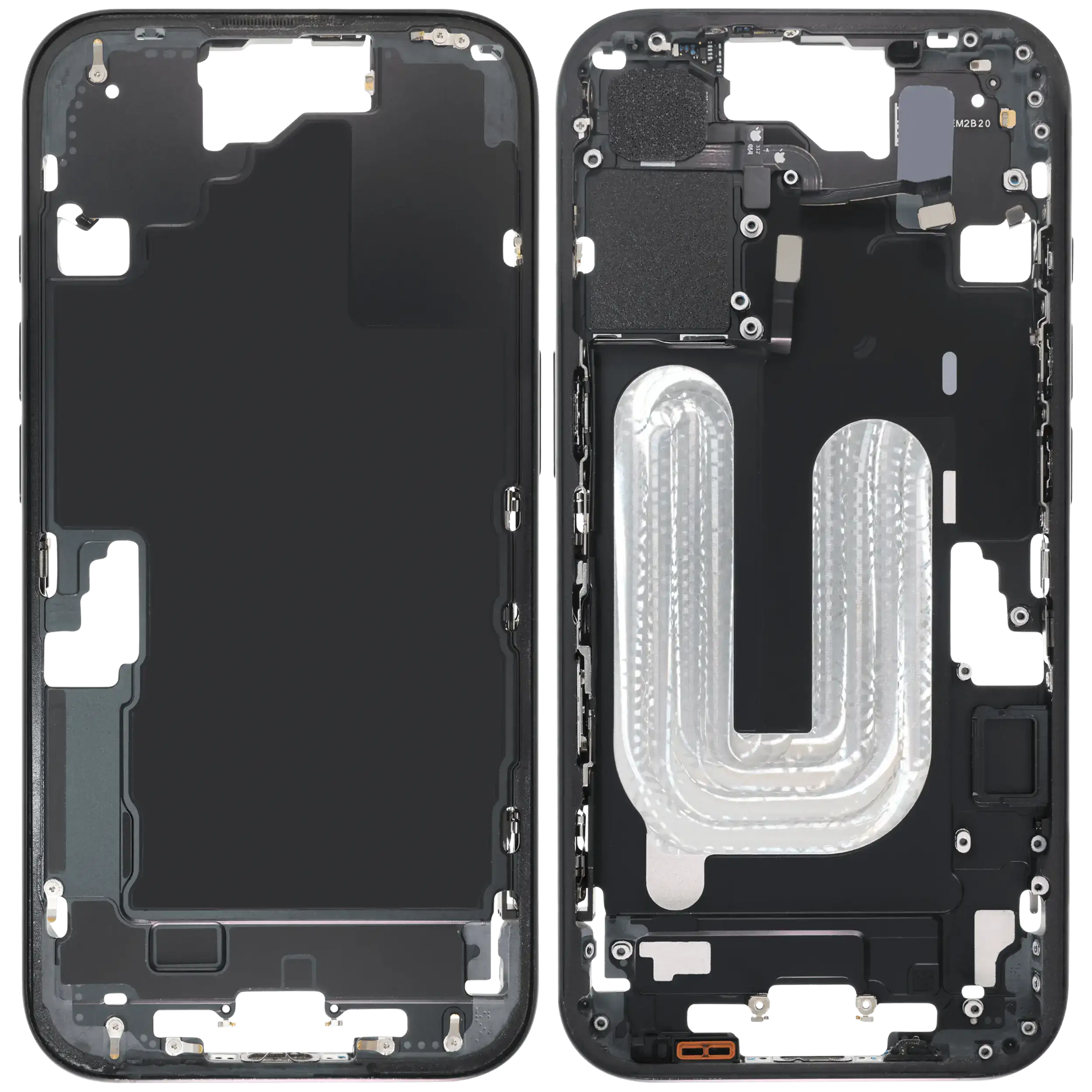Mittelrahmen mit Kleinteilen für iPhone 16 (EU / globale Version) (ausgebautes Originalteil: Grade B) (Black (Schwarz)) – Bild 2