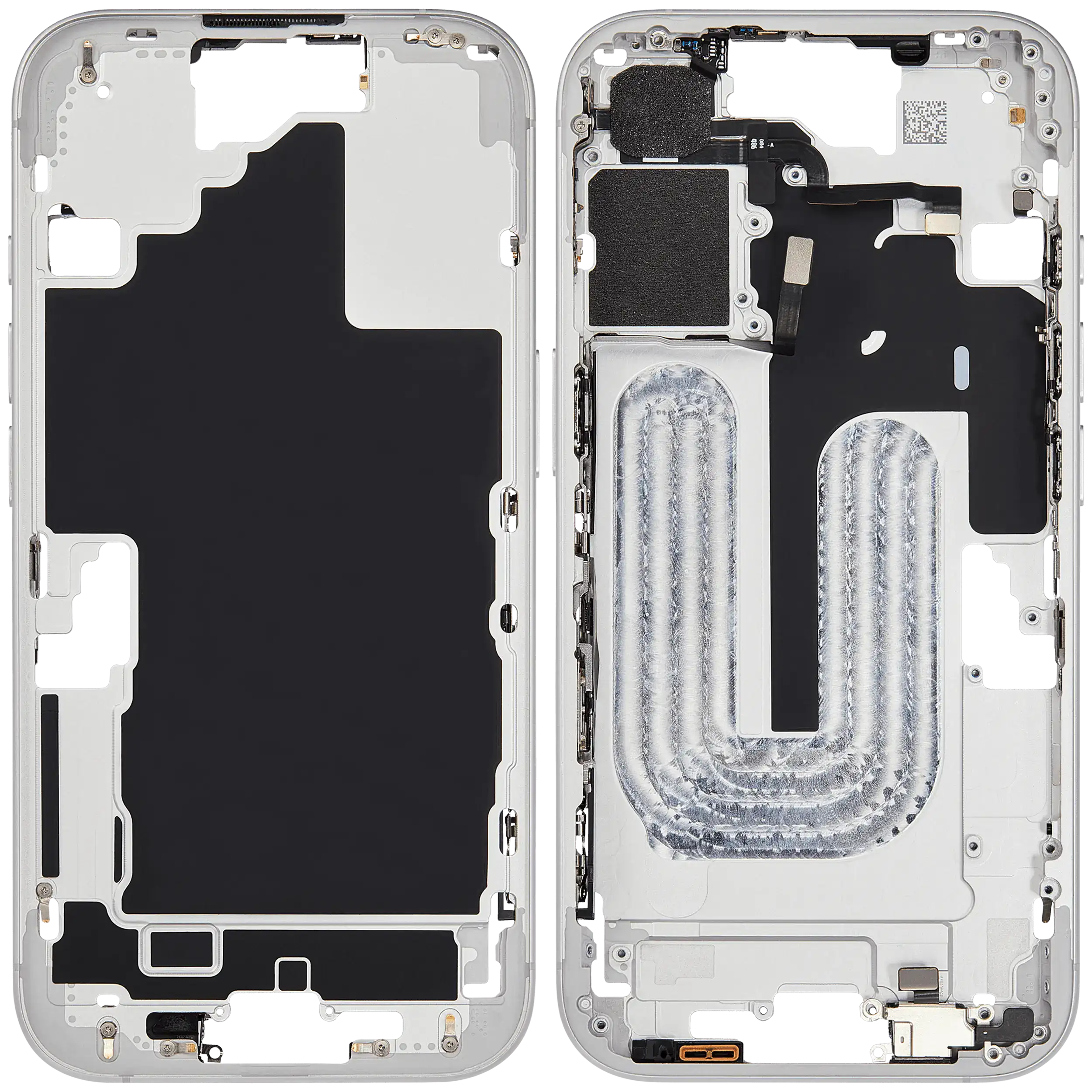 Mittelrahmen mit Kleinteilen für iPhone 16 (EU / globale Version) (ausgebautes Originalteil: Grade B) (White (Weiß)) – Bild 2