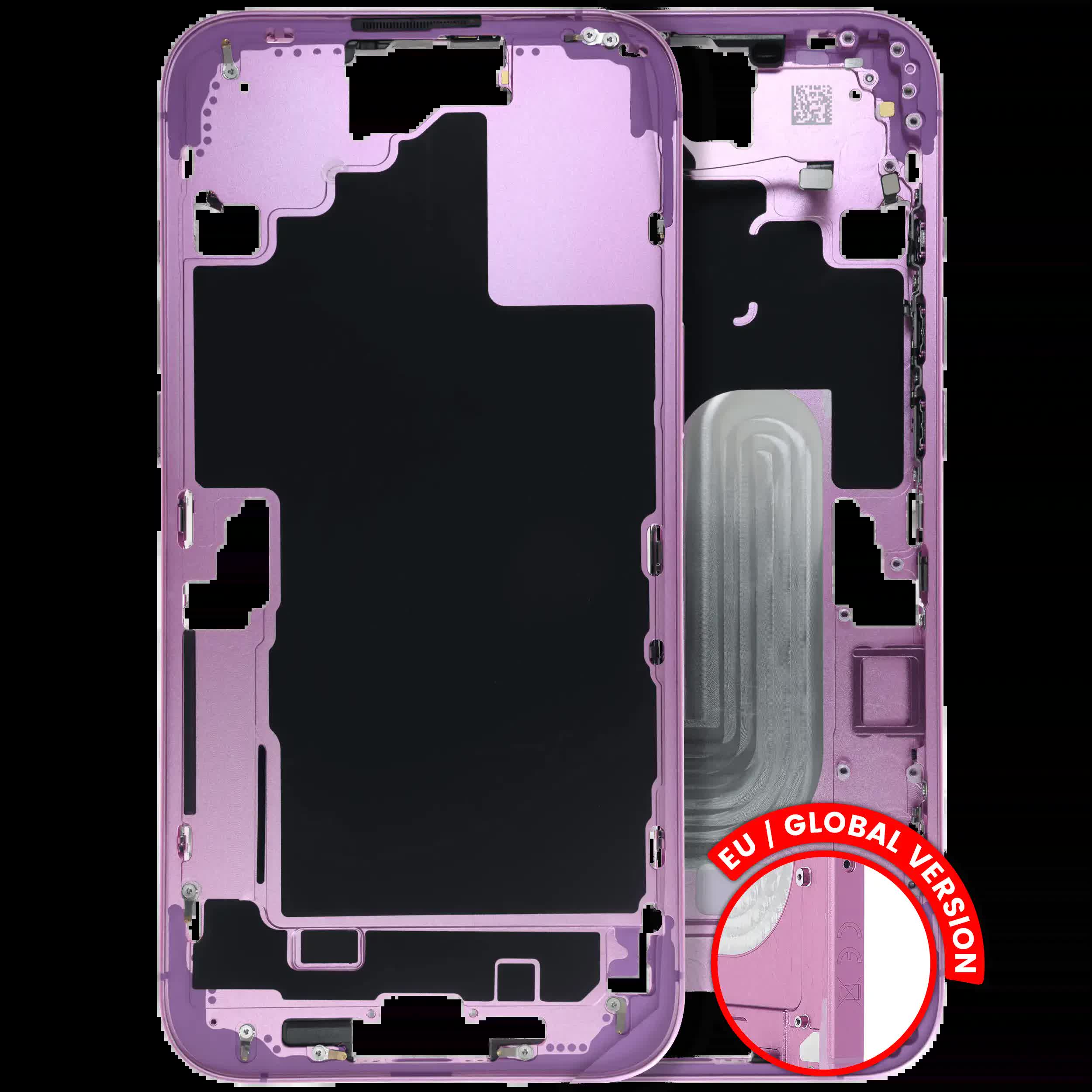 Mittelrahmen mit Kleinteilen für iPhone 16 Plus (EU / globale Version) (ausgebautes Originalteil: Grade B) (Pink (Rosa))