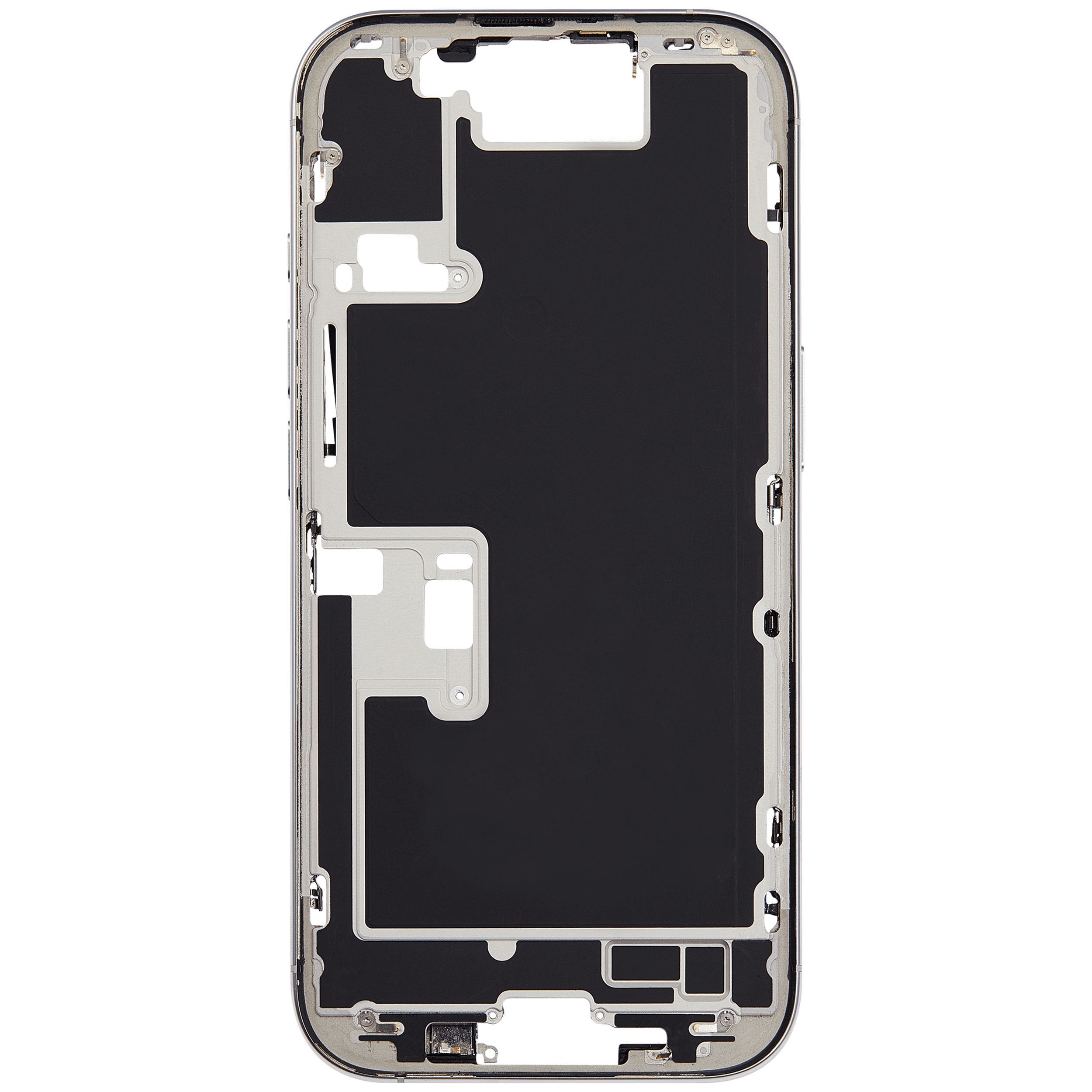 Mittelrahmen mit Kleinteilen für iPhone 16 Pro (EU / globale Version) (ausgebautes Originalteil: Grade B) (White Titanium) – Bild 3