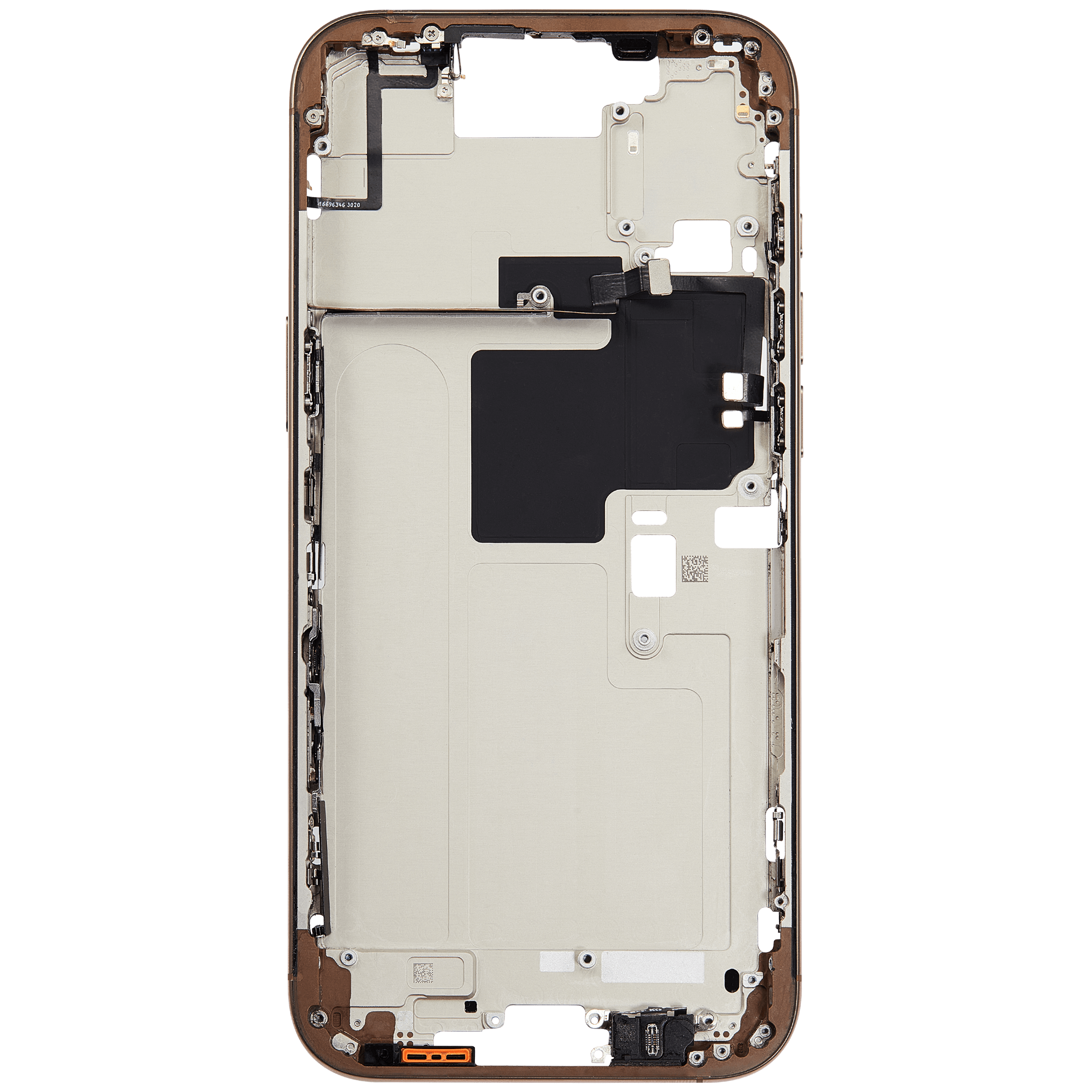 Mittelrahmen mit Kleinteilen für iPhone 16 Pro Max (EU / globale Version) (ausgebautes Originalteil: Grade B) (Desert Titanium) – Bild 4
