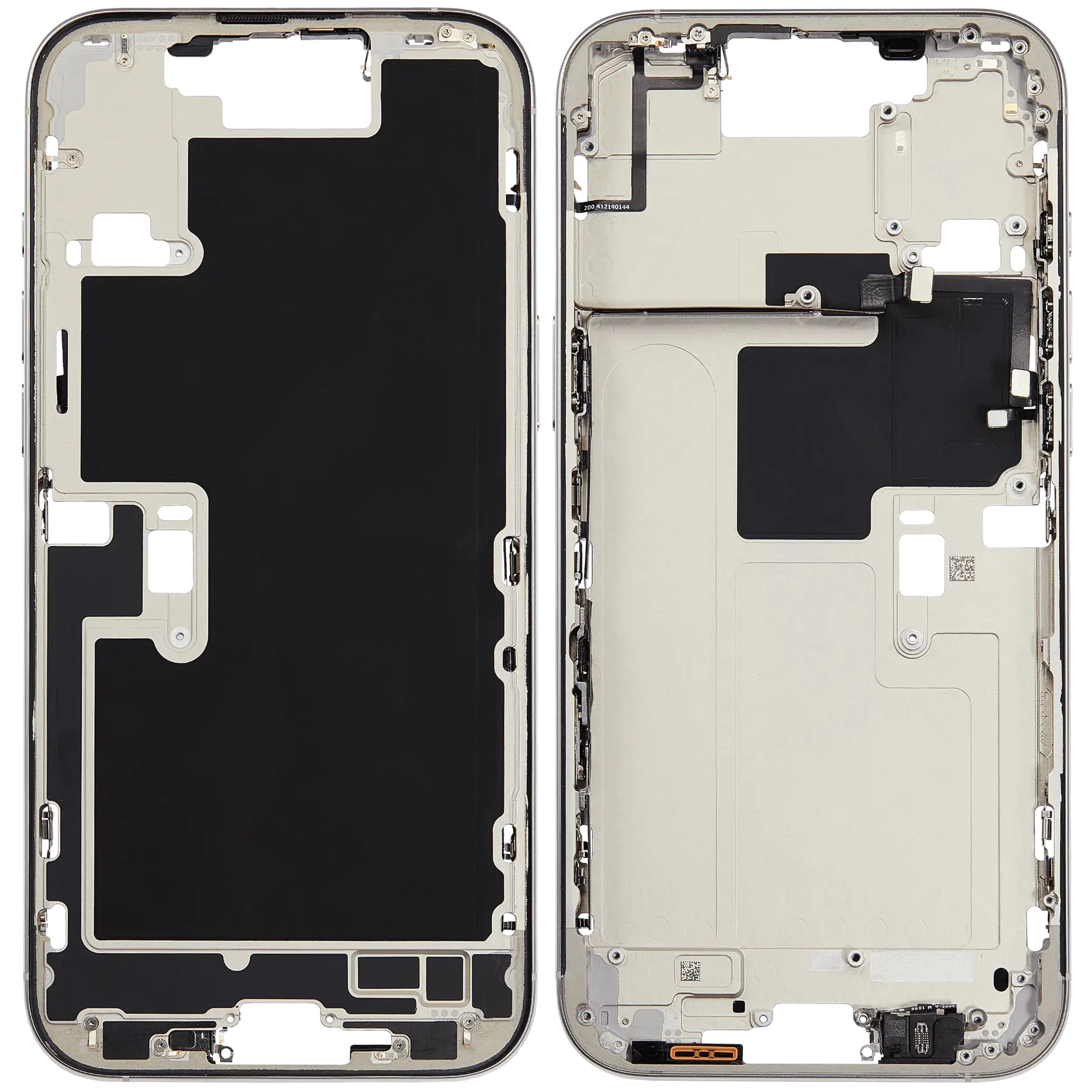 Mittelrahmen mit Kleinteilen für iPhone 16 Pro Max (EU / globale Version) (ausgebautes Originalteil: Grade B) (White Titanium) – Bild 2