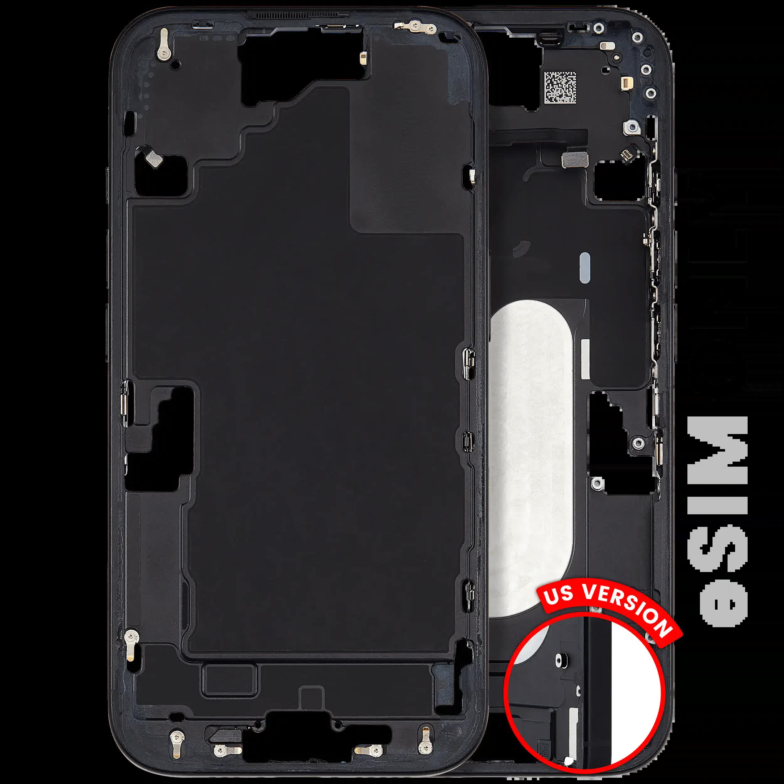 Mittelrahmen mit Kleinteilen für iPhone 16 (US-Version) (ausgebautes Originalteil: Grade C) (Black (Schwarz))