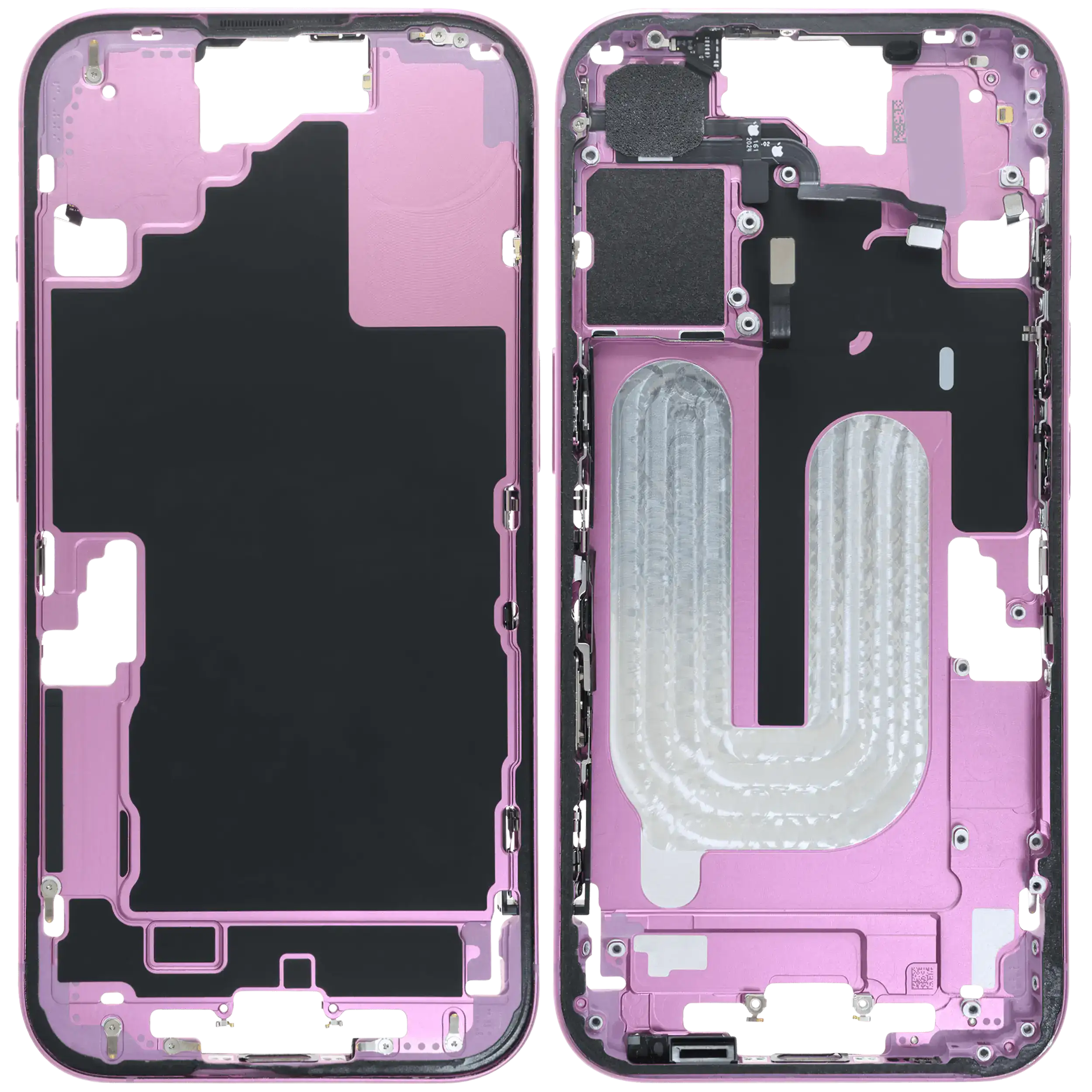 Mittelrahmen mit Kleinteilen für iPhone 16 (US-Version) (ausgebautes Originalteil: Grade C) (Pink (Rosa)) – Bild 2