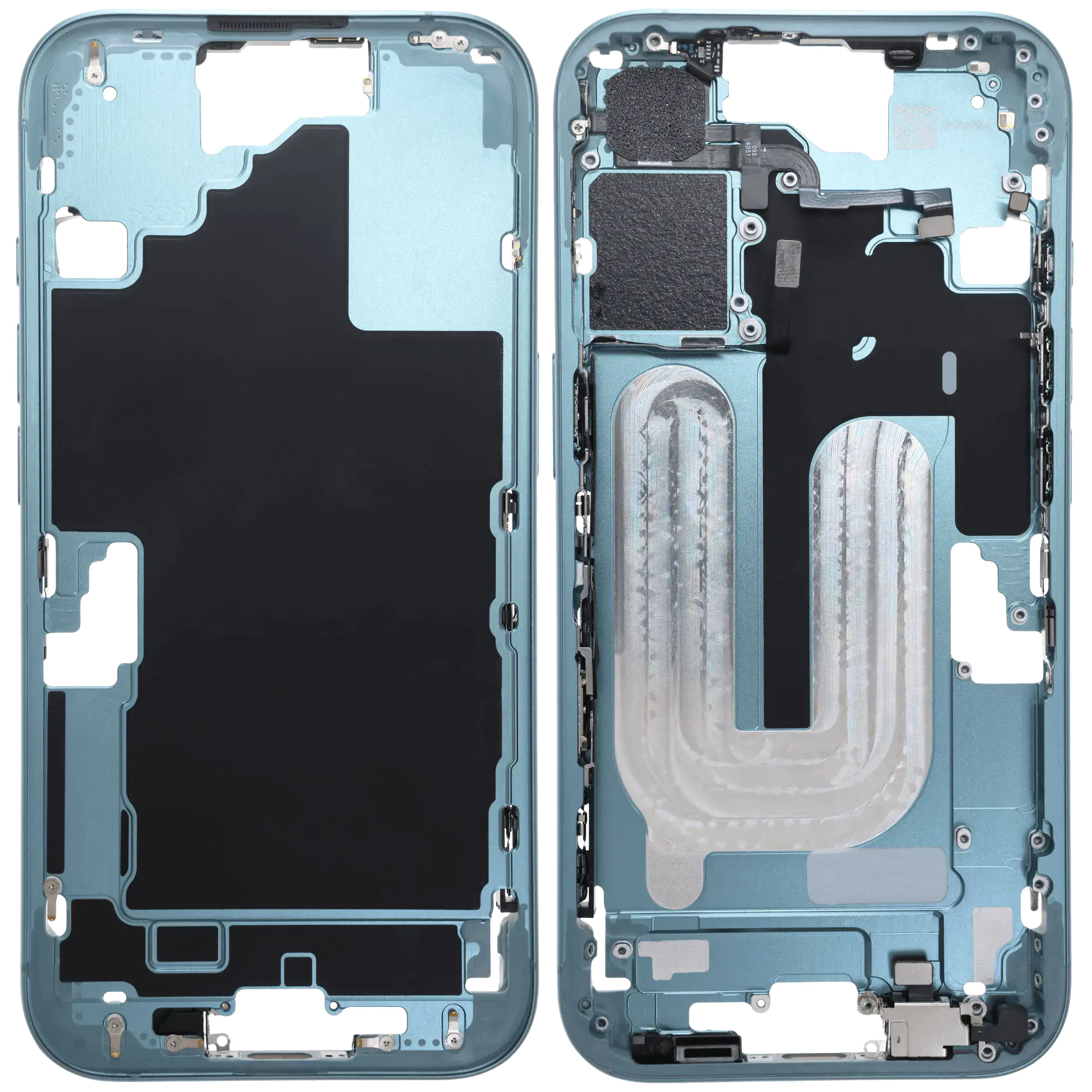 Mittelrahmen mit Kleinteilen für iPhone 16 (US-Version) (ausgebautes Originalteil: Grade C) (Teal) – Bild 2