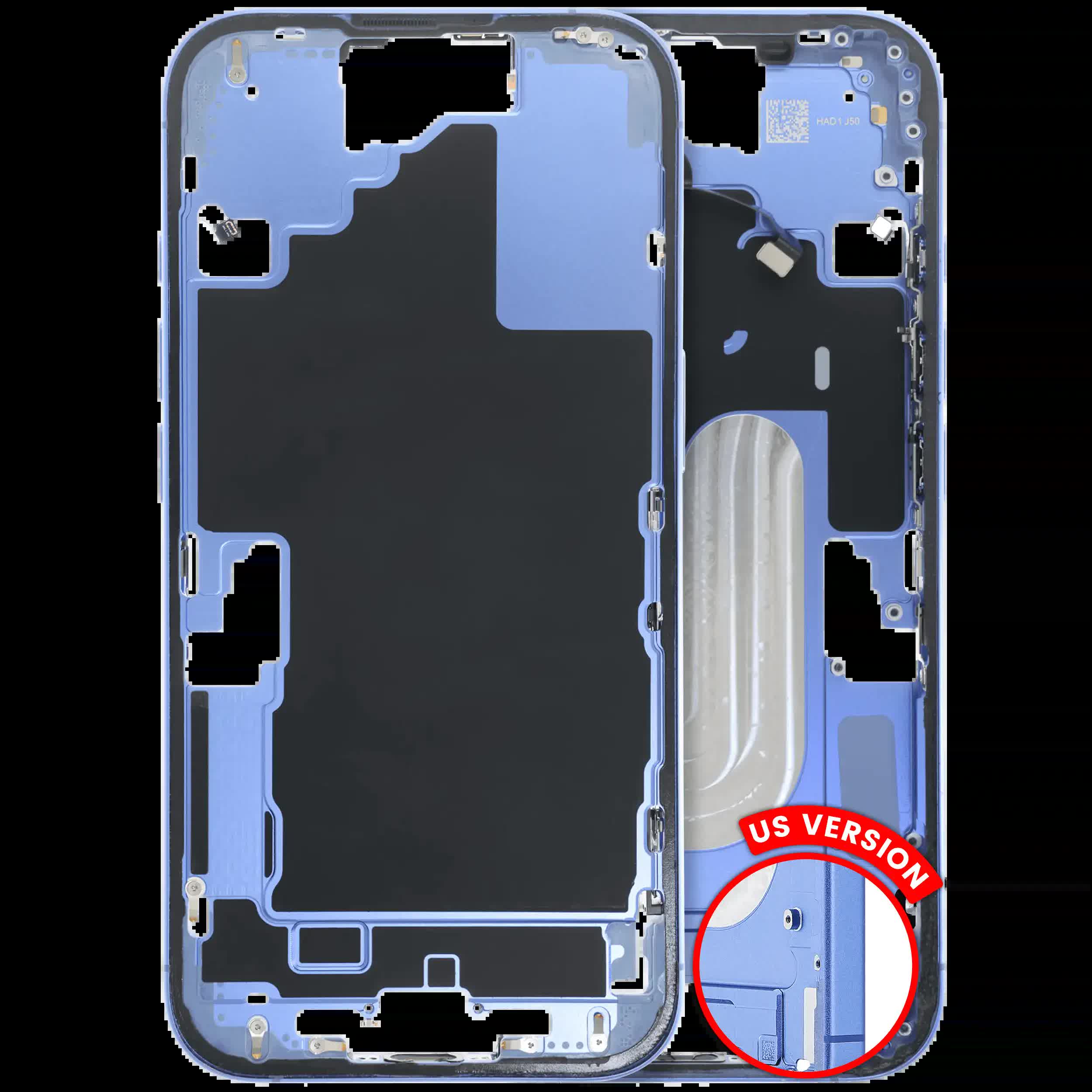 Mittelrahmen mit Kleinteilen für iPhone 16 (US-Version) (ausgebautes Originalteil: Grade C) (Ultramarine)