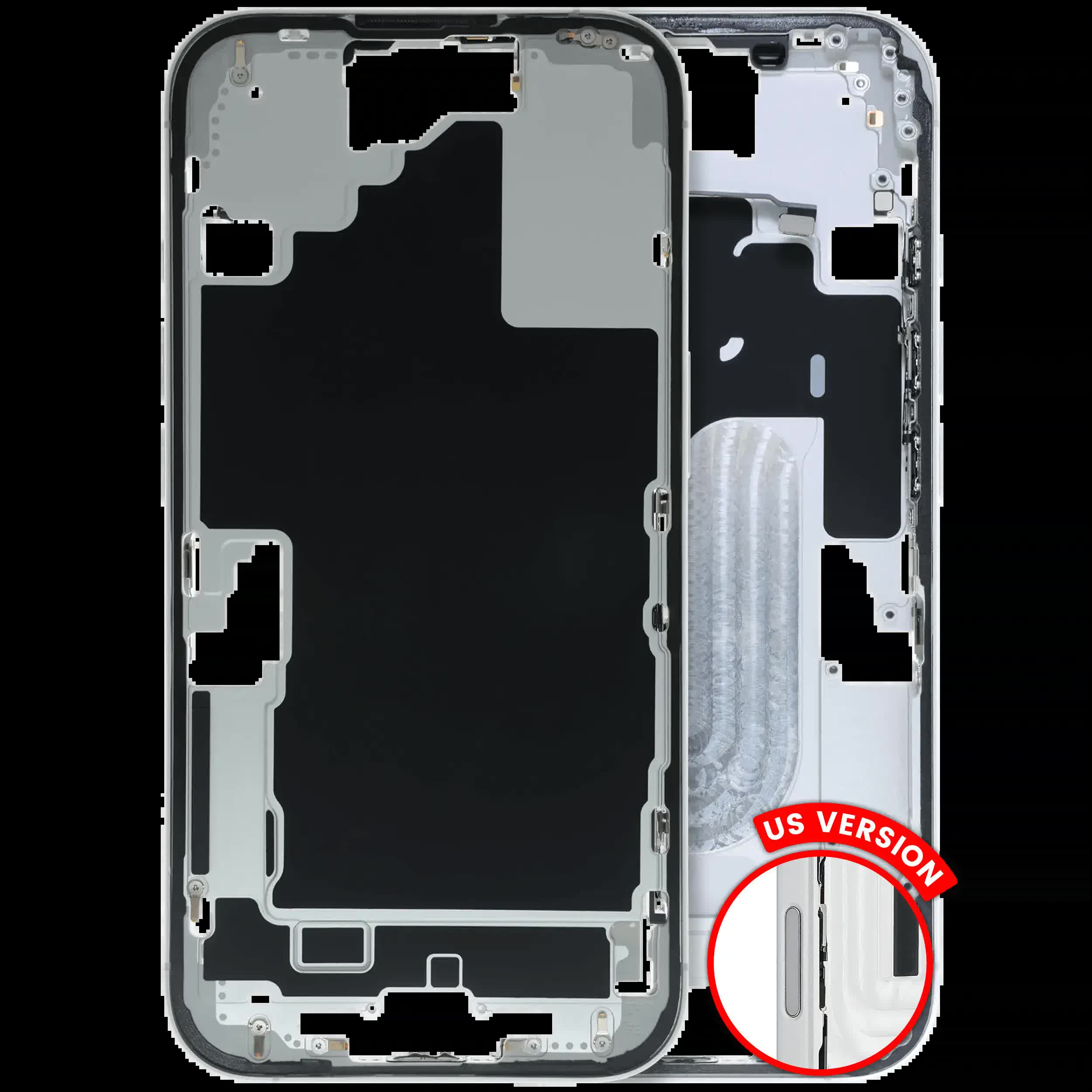 Mittelrahmen mit Kleinteilen für iPhone 16 (US-Version) (ausgebautes Originalteil: Grade C) (White (Weiß))