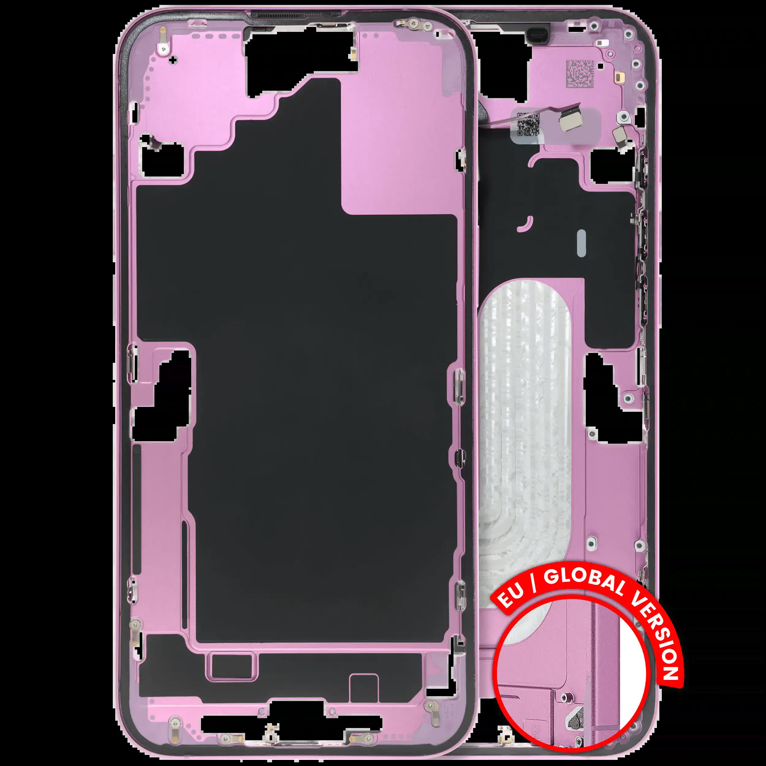 Mittelrahmen mit Kleinteilen für iPhone 16 Plus (US-Version) (ausgebautes Originalteil: Grade C) (Pink (Rosa))