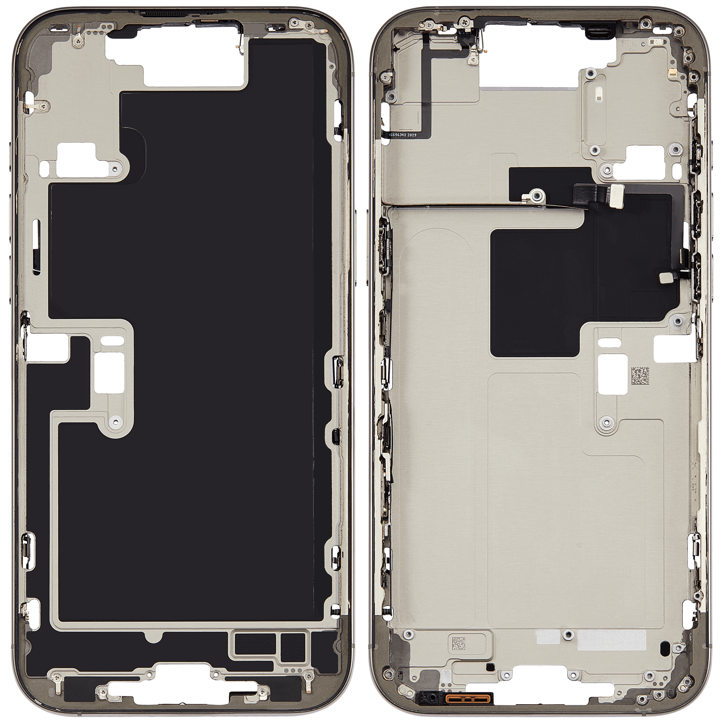 Mittelrahmen mit Kleinteilen für iPhone 16 Pro Max (US-Version) (ausgebautes Originalteil: Grade C) (Natural Titanium) – Bild 2