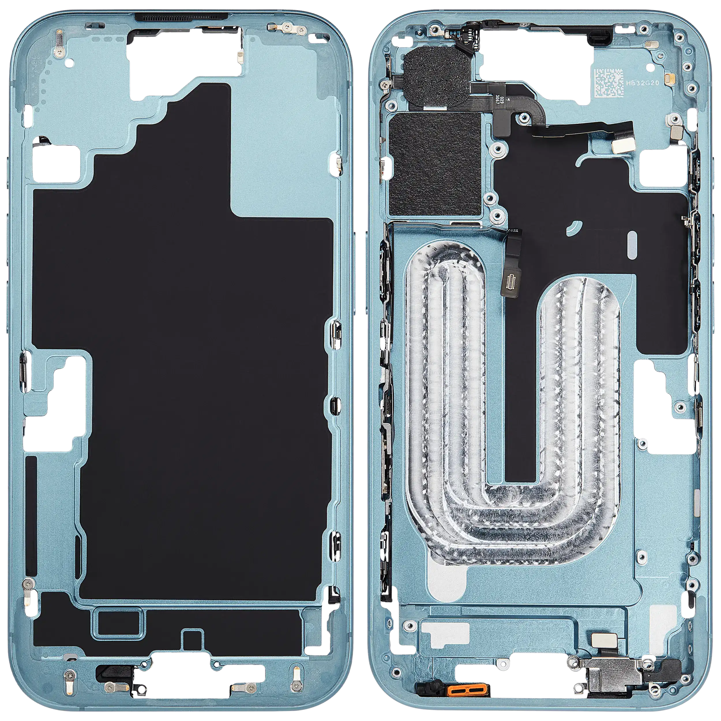 Mittelrahmen mit Kleinteilen für iPhone 16 (EU / globale Version) (ausgebautes Originalteil: Grade C) (Teal) – Bild 2