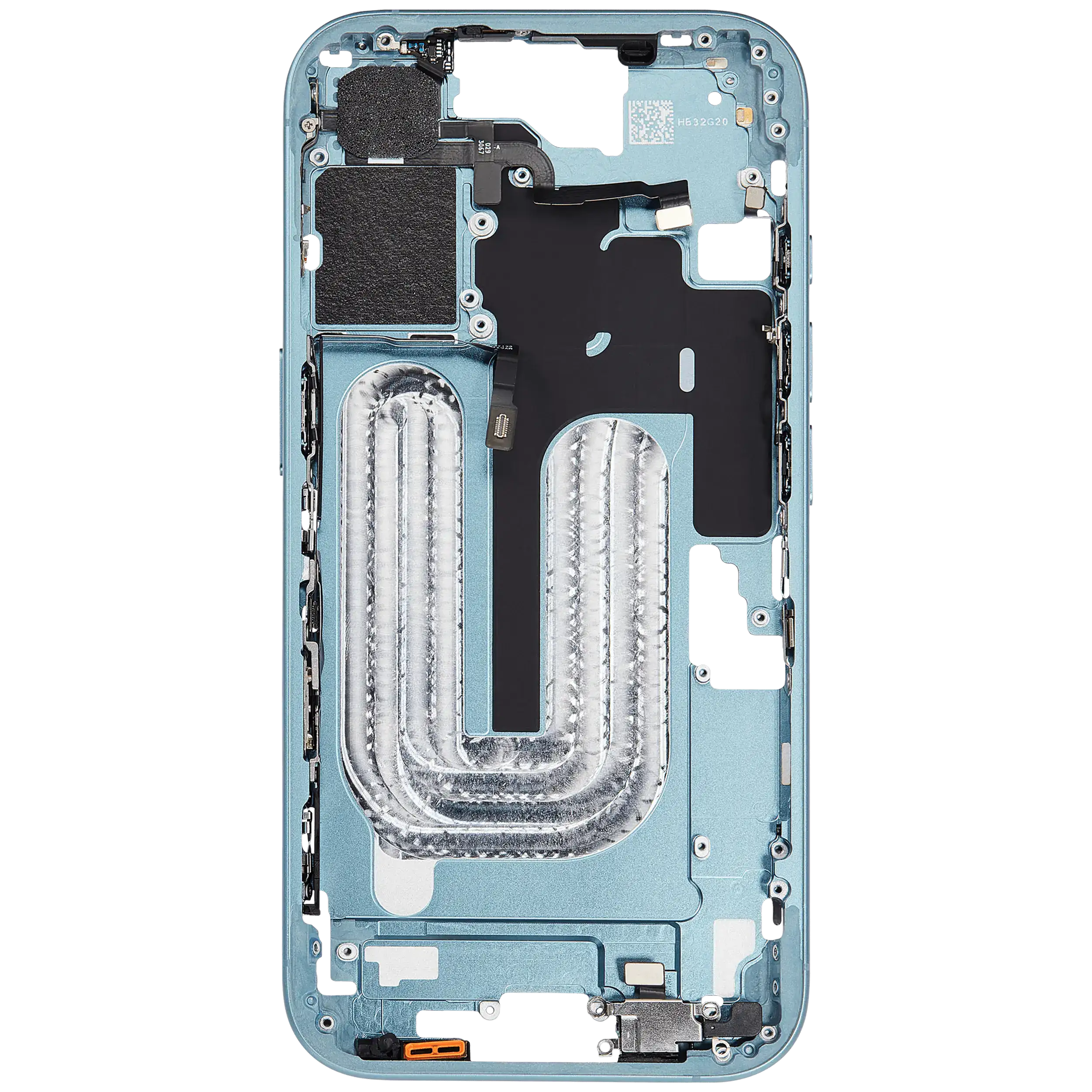 Mittelrahmen mit Kleinteilen für iPhone 16 (EU / globale Version) (ausgebautes Originalteil: Grade C) (Teal) – Bild 4