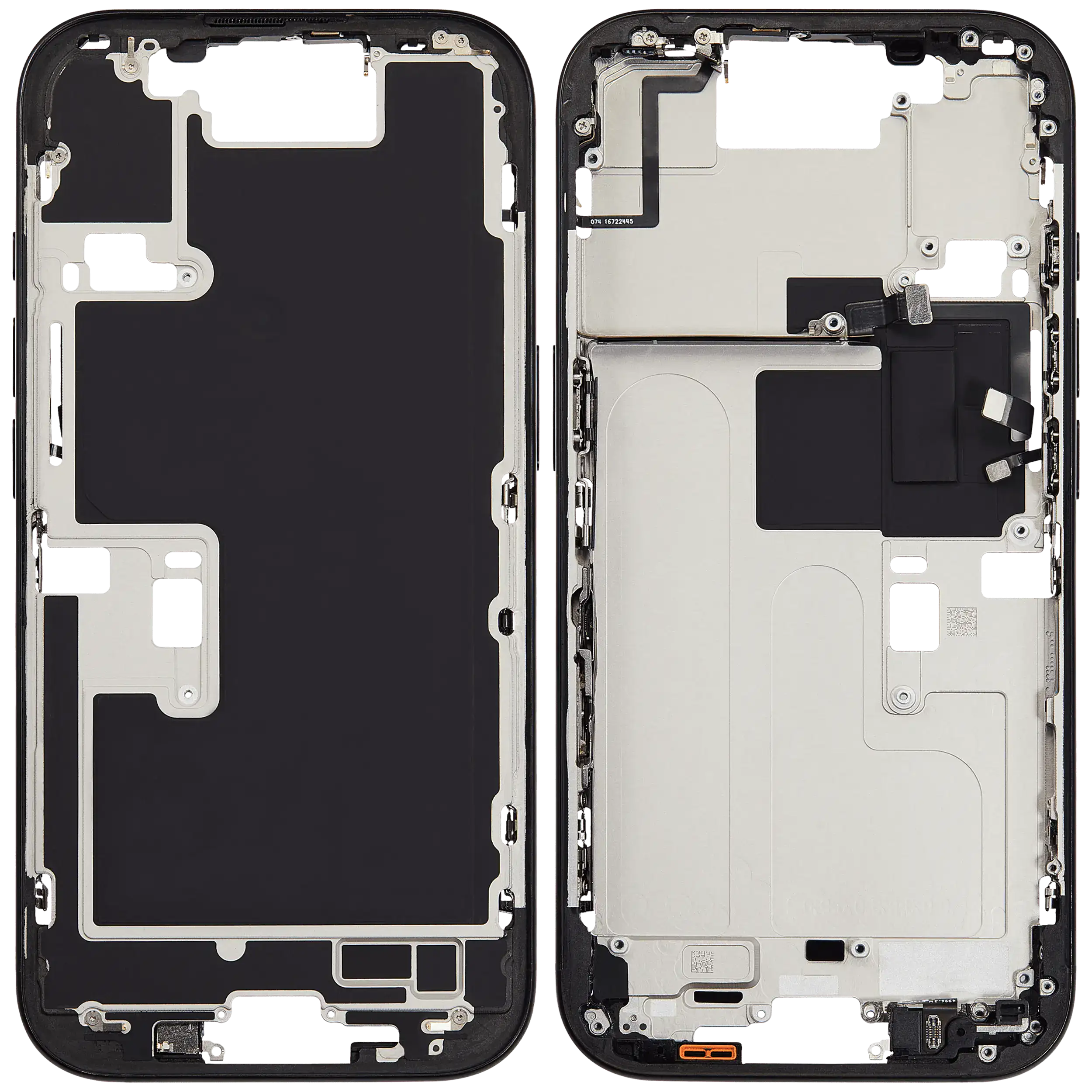 Mittelrahmen mit Kleinteilen für iPhone 16 Pro (EU / globale Version) (ausgebautes Originalteil: Grade C) (Black Titanium) – Bild 2