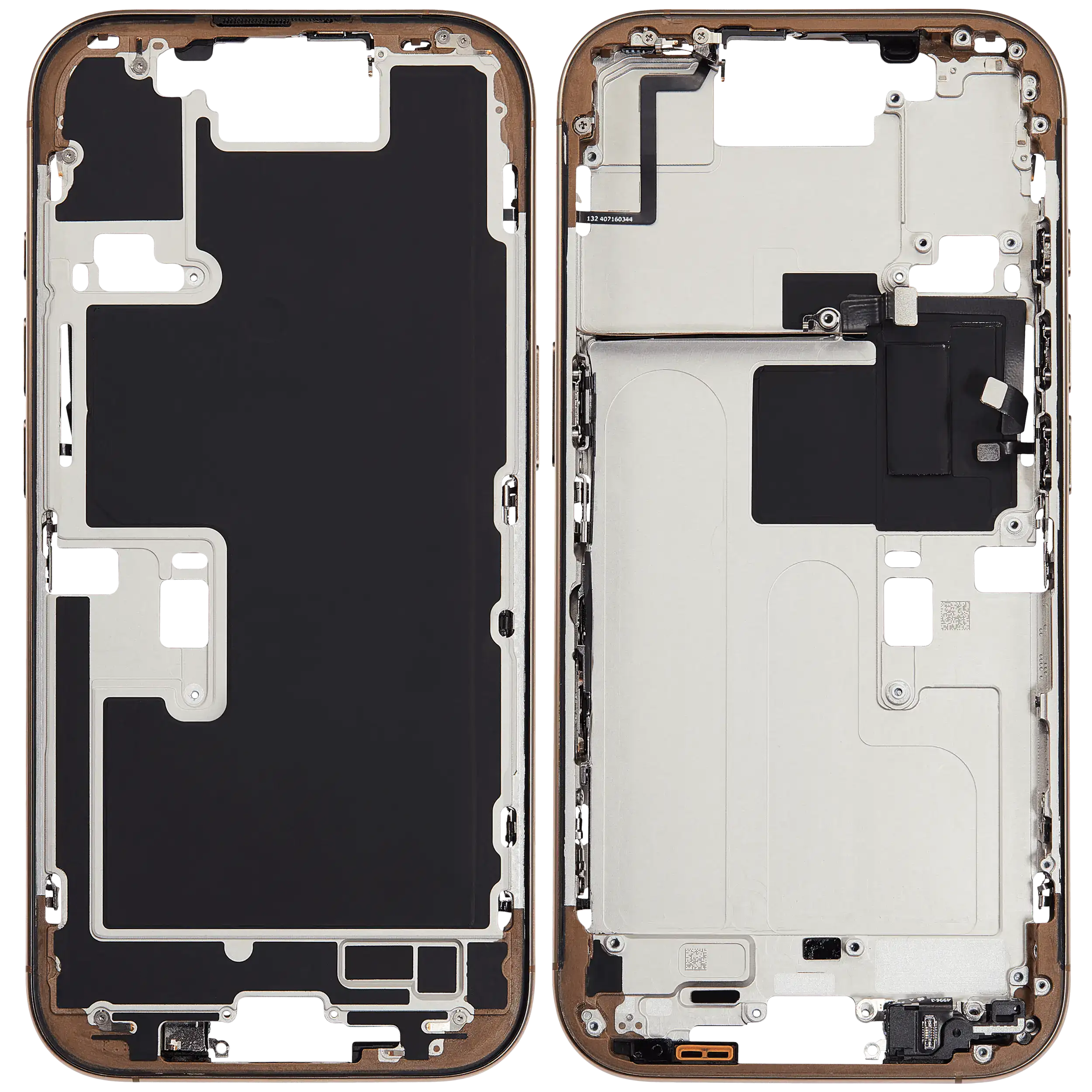 Mittelrahmen mit Kleinteilen für iPhone 16 Pro (EU / globale Version) (ausgebautes Originalteil: Grade C) (Desert Titanium) – Bild 2