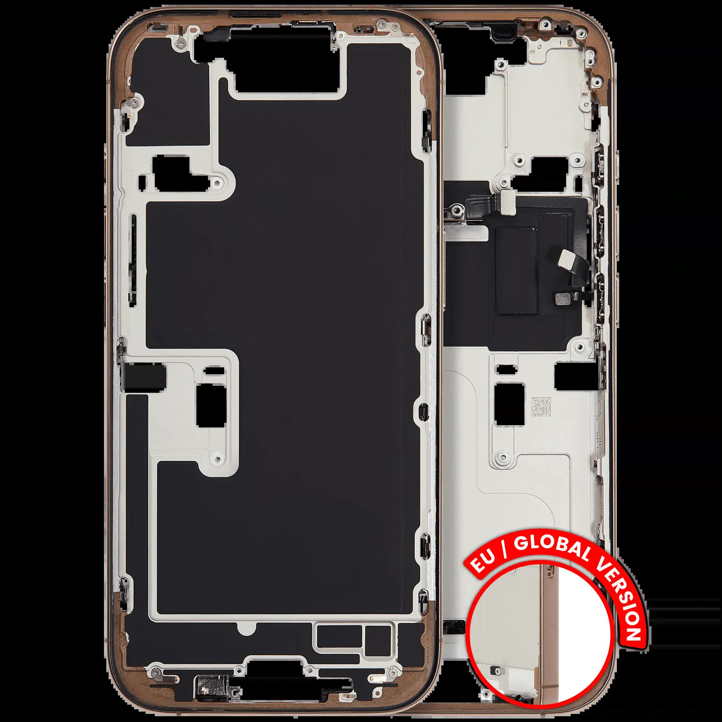 Mittelrahmen mit Kleinteilen für iPhone 16 Pro (EU / globale Version) (ausgebautes Originalteil: Grade C) (Desert Titanium)
