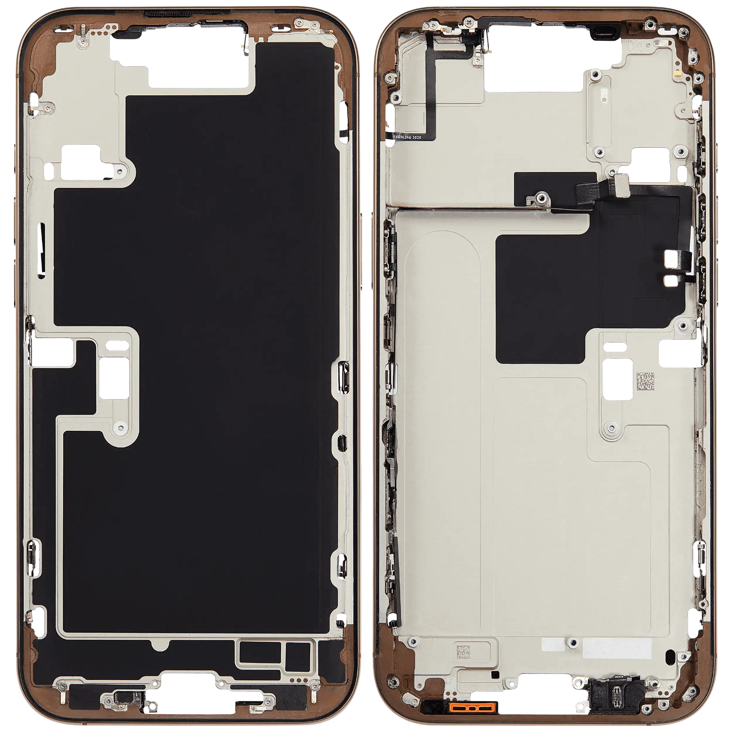 Mittelrahmen mit Kleinteilen für iPhone 16 Pro Max (EU / globale Version) (ausgebautes Originalteil: Grade C) (Desert Titanium) – Bild 2