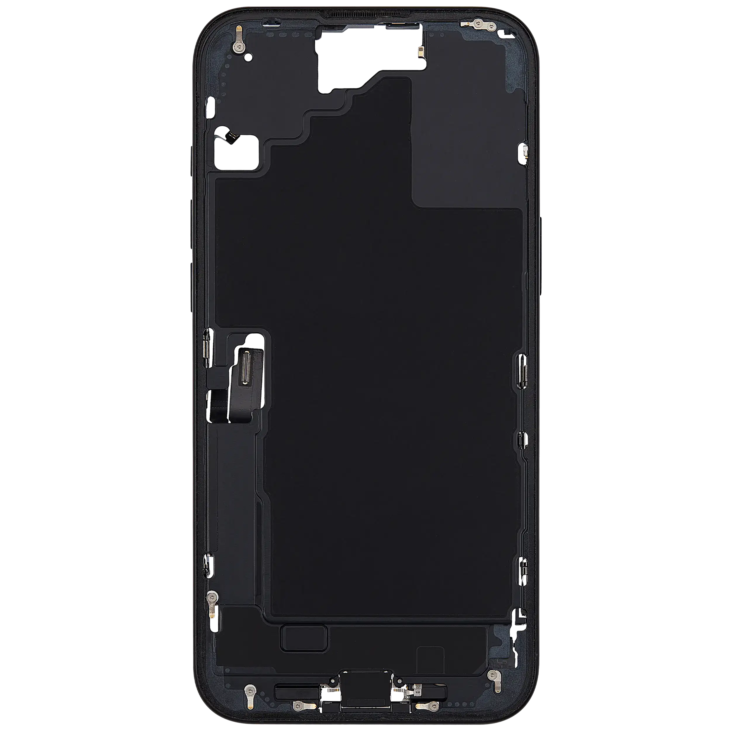 Mittelrahmen mit Ladebuchsen-Flex und Kleinteilen für iPhone 16 Plus (US-Version) (ausgebautes Originalteil: Grade C) (Black (Schwarz)) – Bild 3