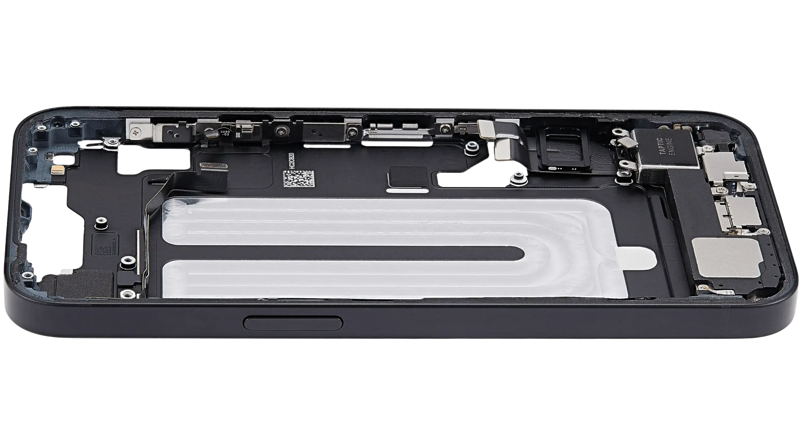 Mittelrahmen mit Ladebuchsen-Flex und Kleinteilen für iPhone 16e / 17e (EU / globale Version) (ausgebautes Originalteil: Grade A) (Black (Schwarz)) – Bild 3