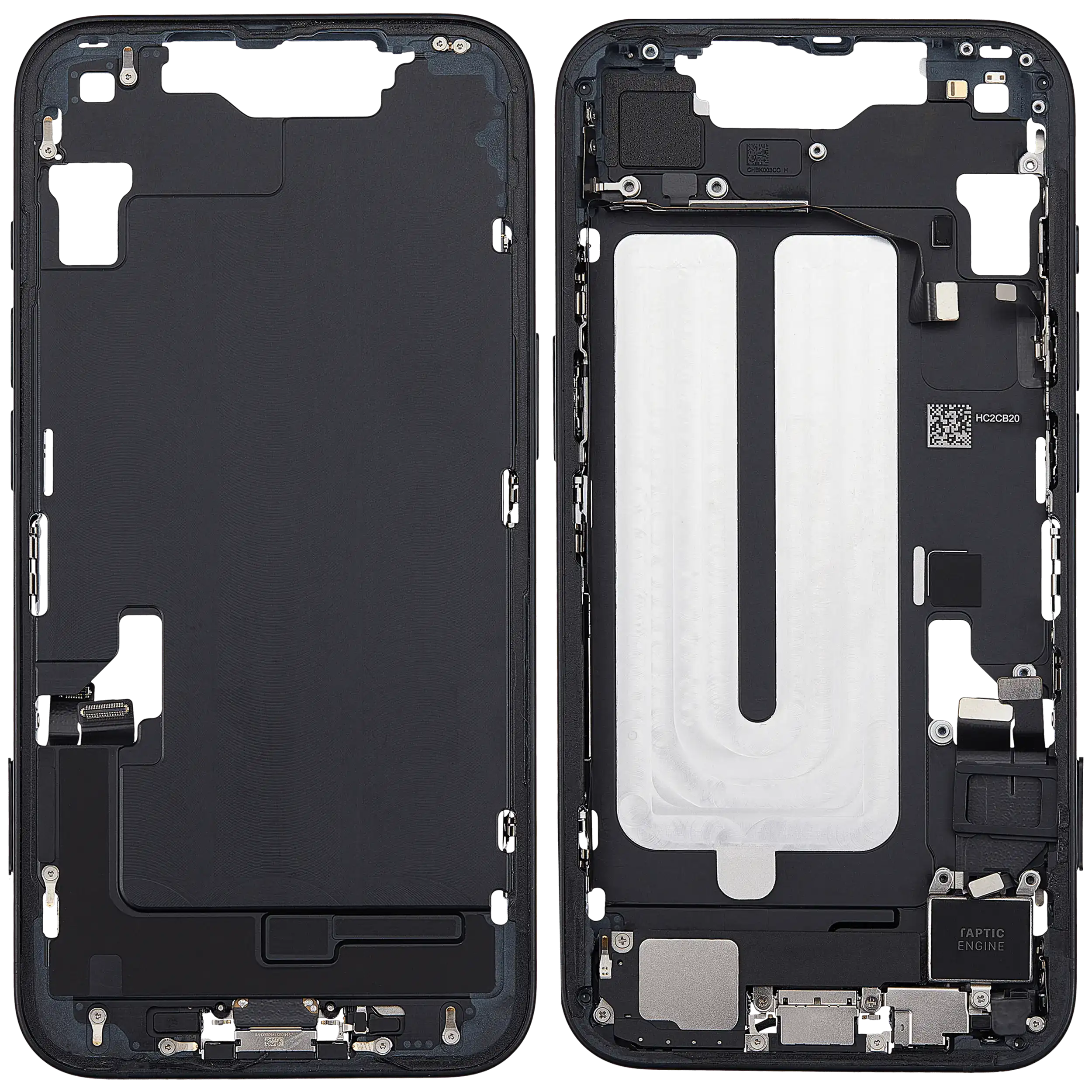 Mittelrahmen mit Ladebuchsen-Flex und Kleinteilen für iPhone 16e / 17e (EU / globale Version) (ausgebautes Originalteil: Grade A) (Black (Schwarz)) – Bild 4