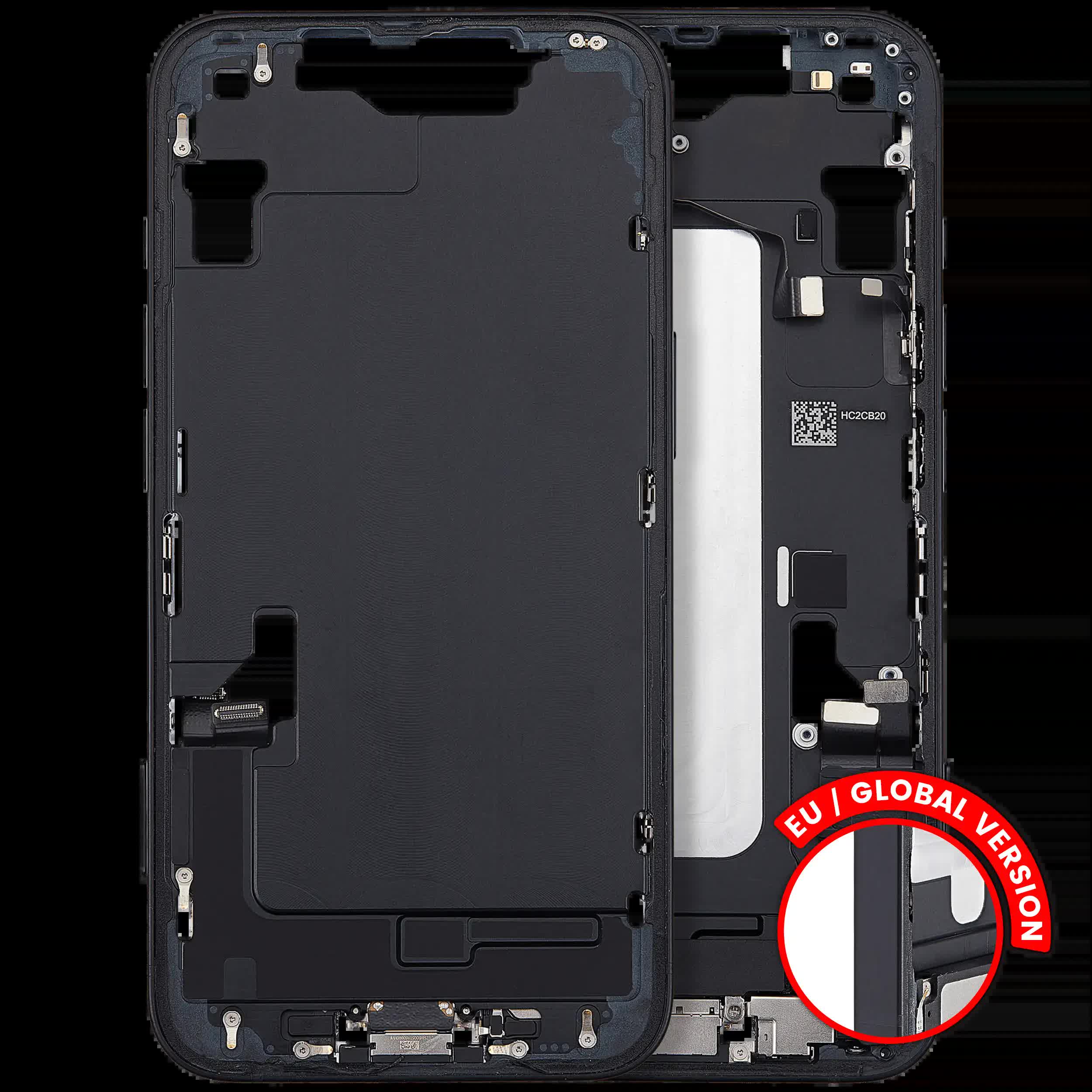 Mittelrahmen mit Ladebuchsen-Flex und Kleinteilen für iPhone 16e / 17e (EU / globale Version) (ausgebautes Originalteil: Grade A) (Black (Schwarz))
